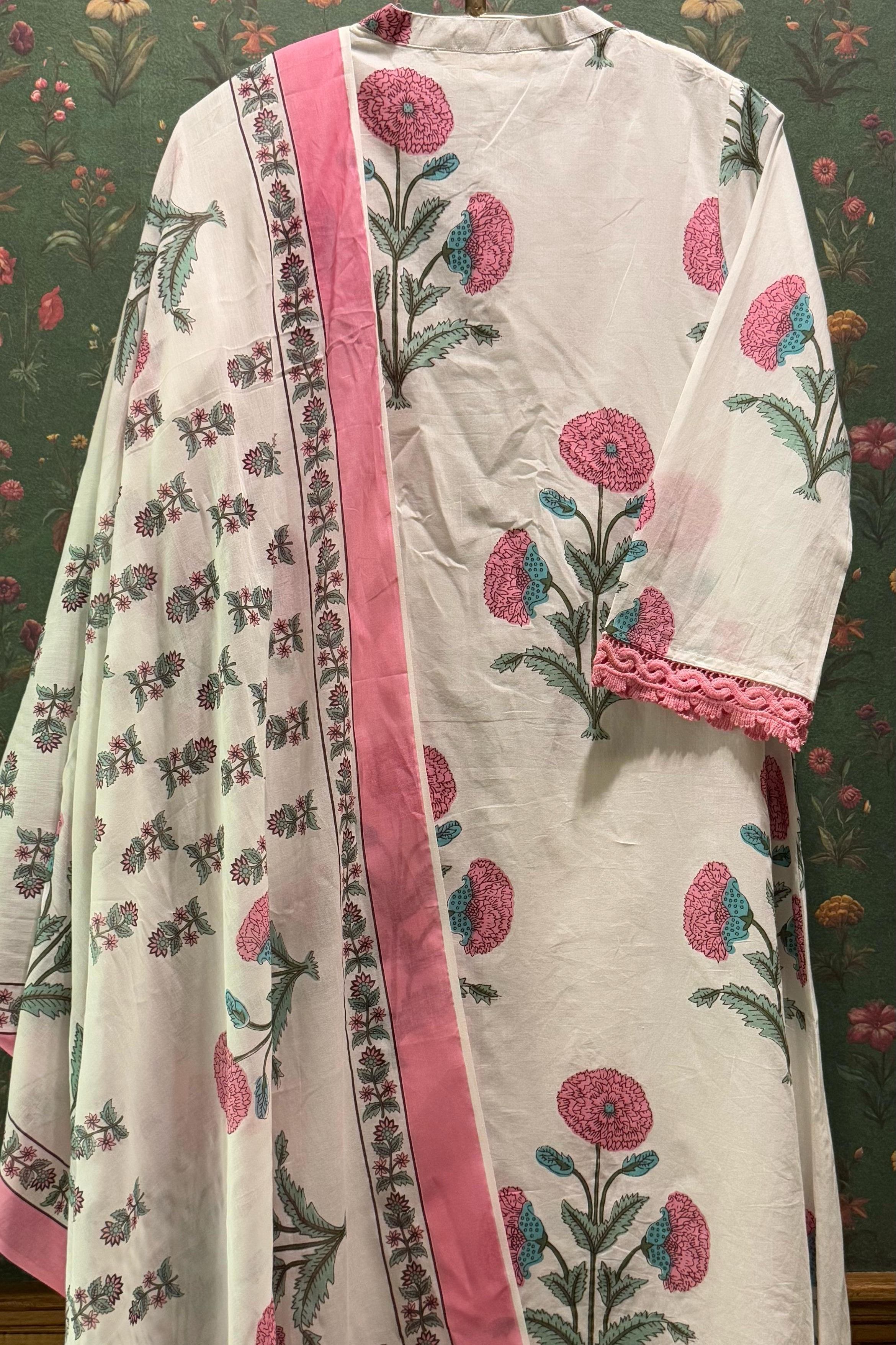 Pink Floral Cotton Suit Set | HER-497