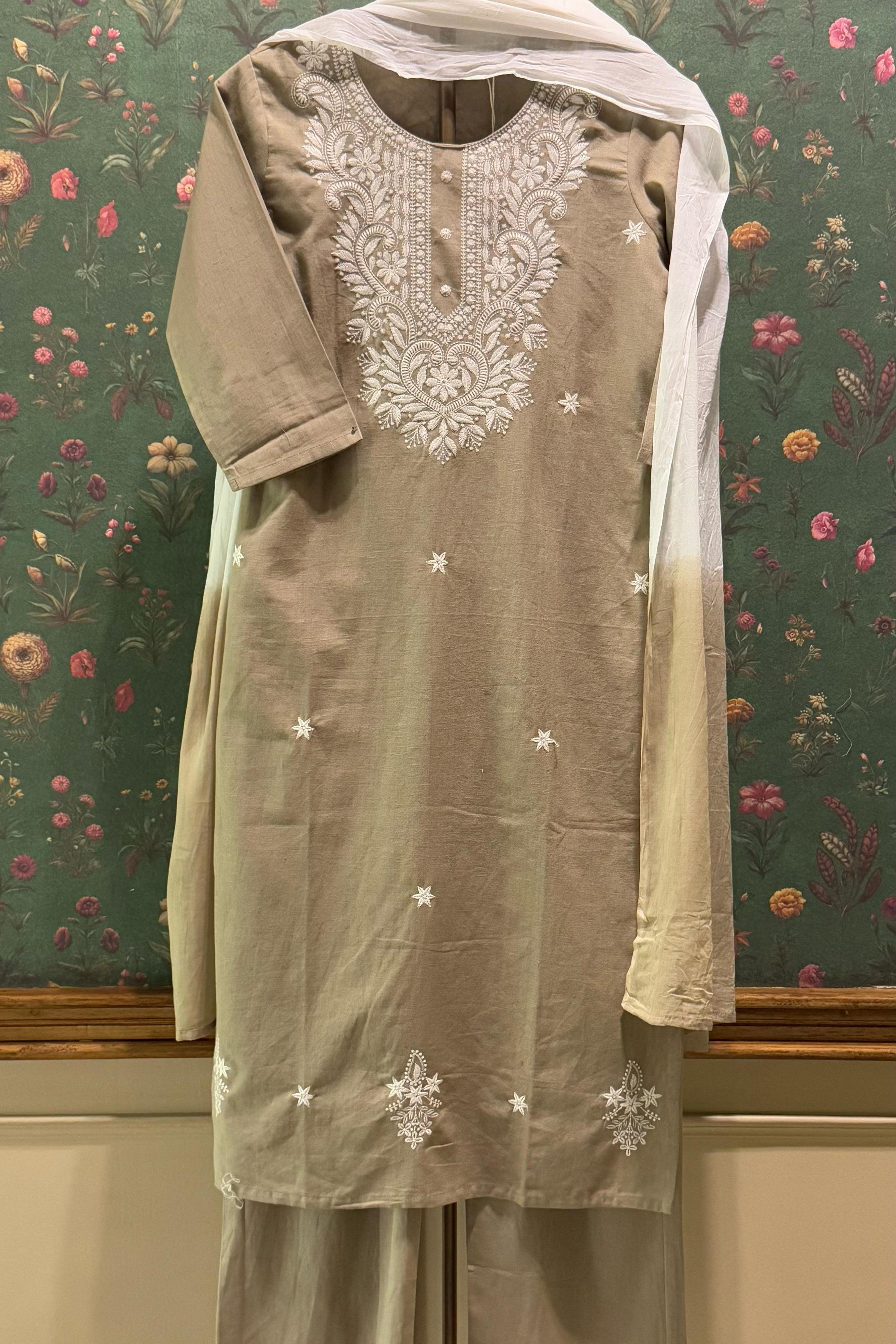 Beige Chikankari Suit Set | HER-522