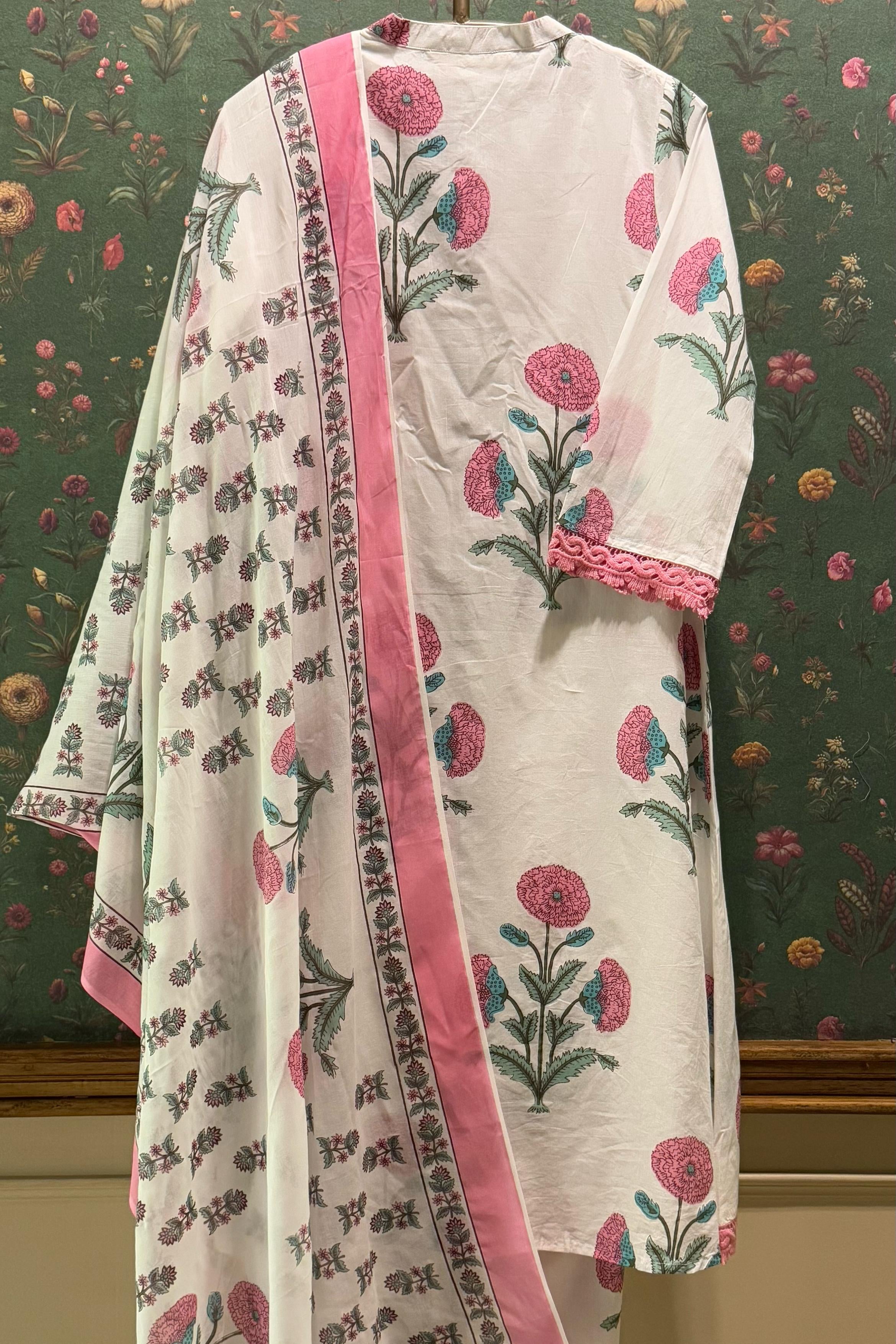 Pink Floral Cotton Suit Set | HER-497