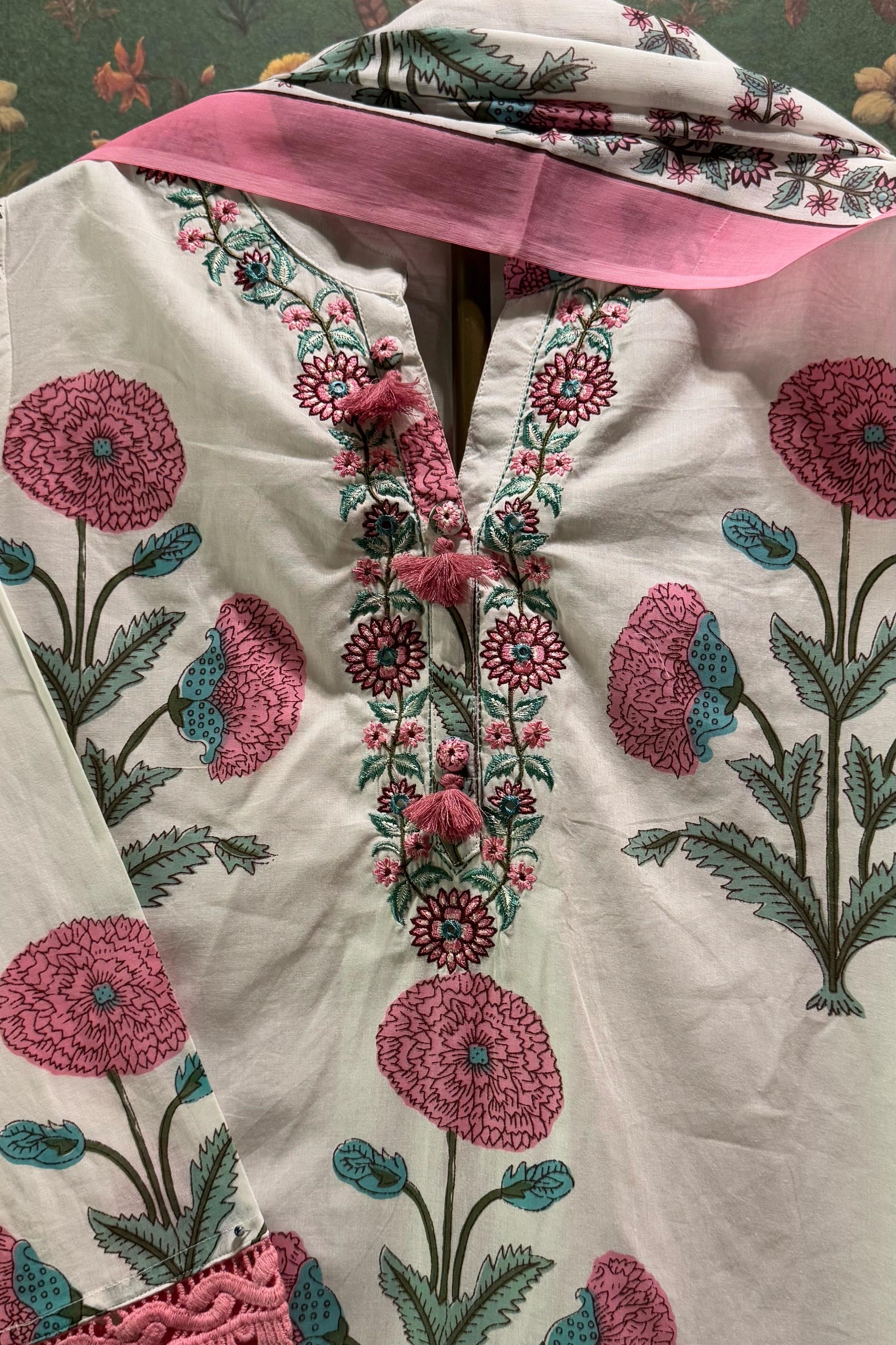 Pink Floral Cotton Suit Set | HER-497