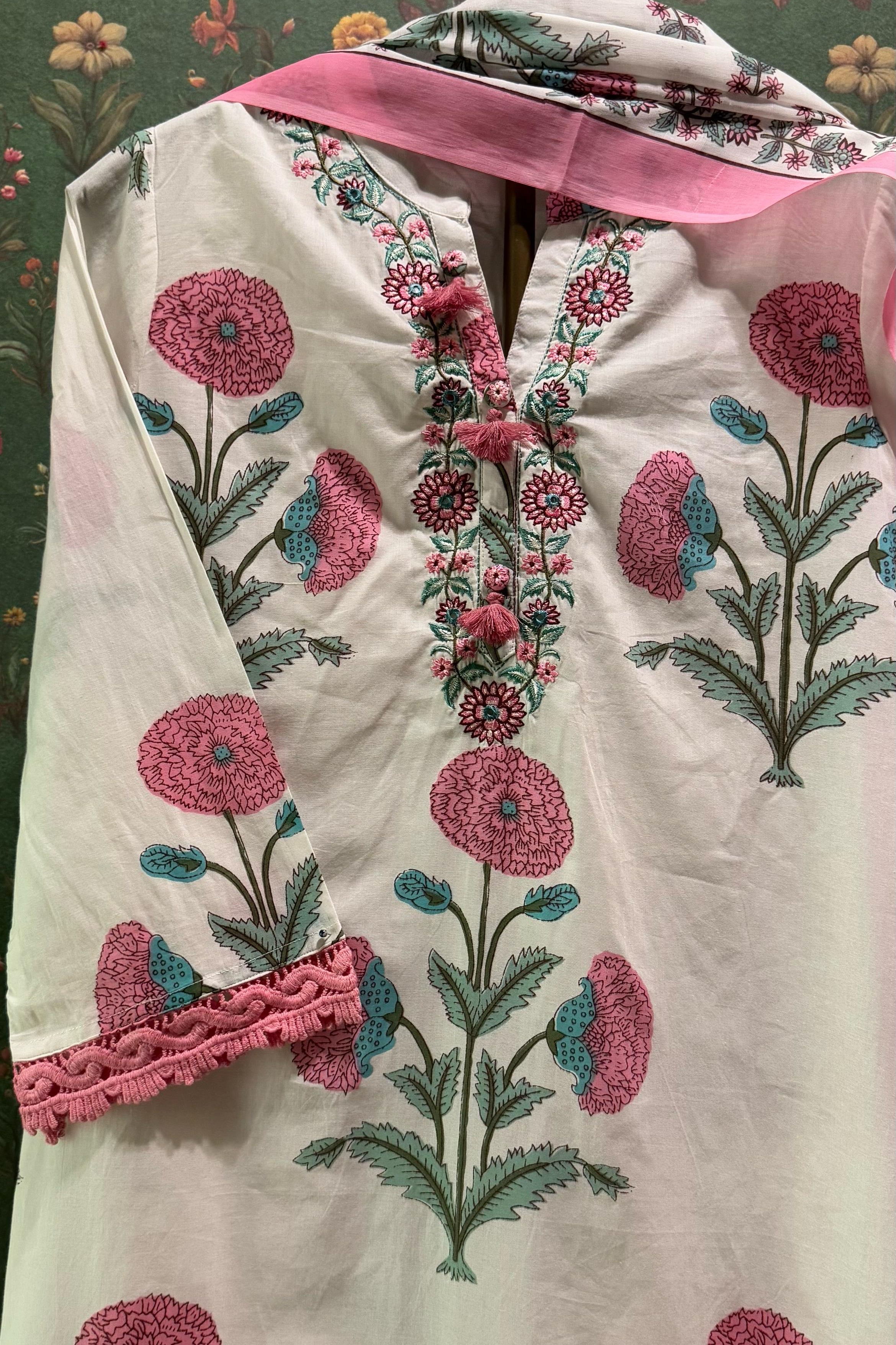 Pink Floral Cotton Suit Set | HER-497