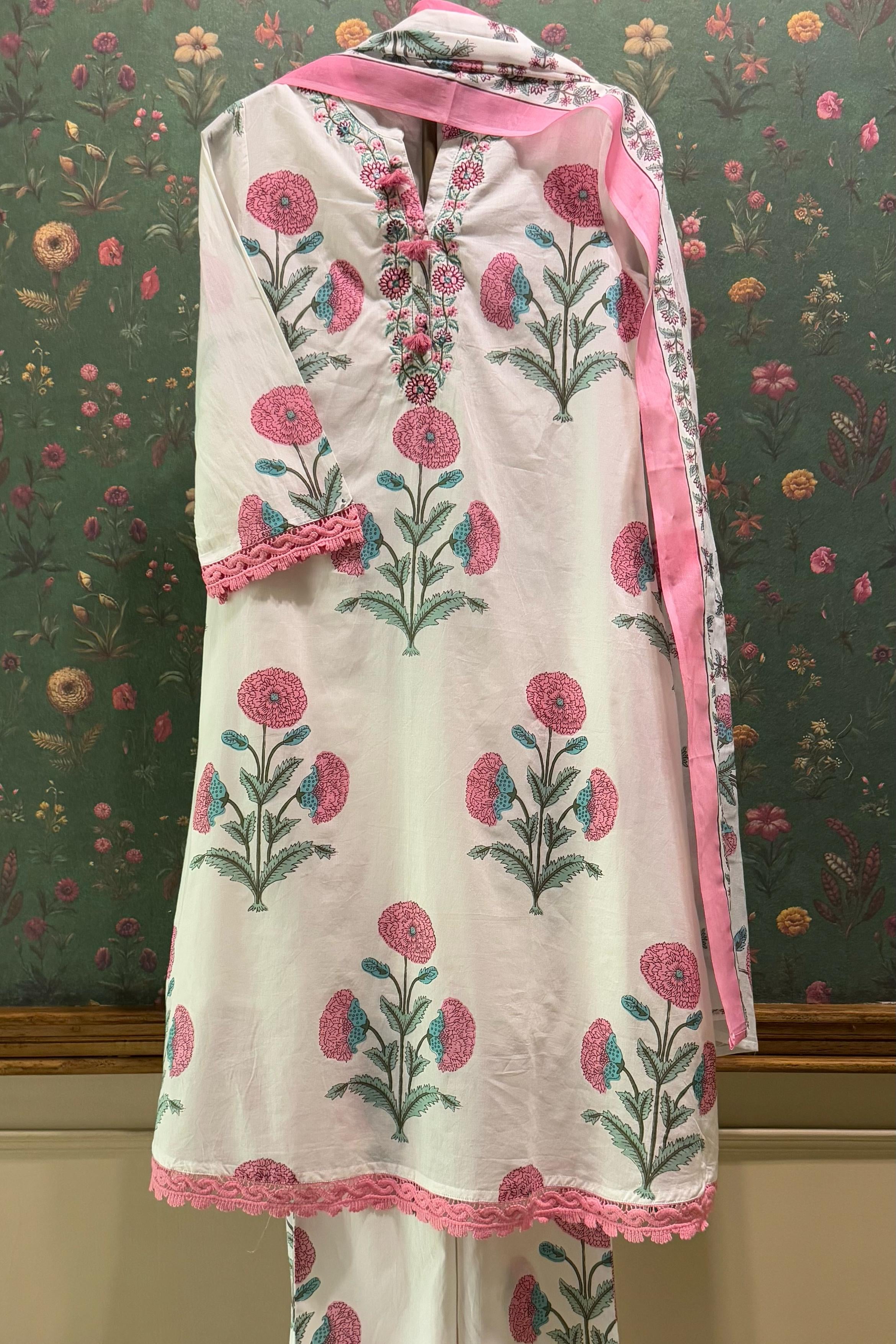 Pink Floral Cotton Suit Set | HER-497