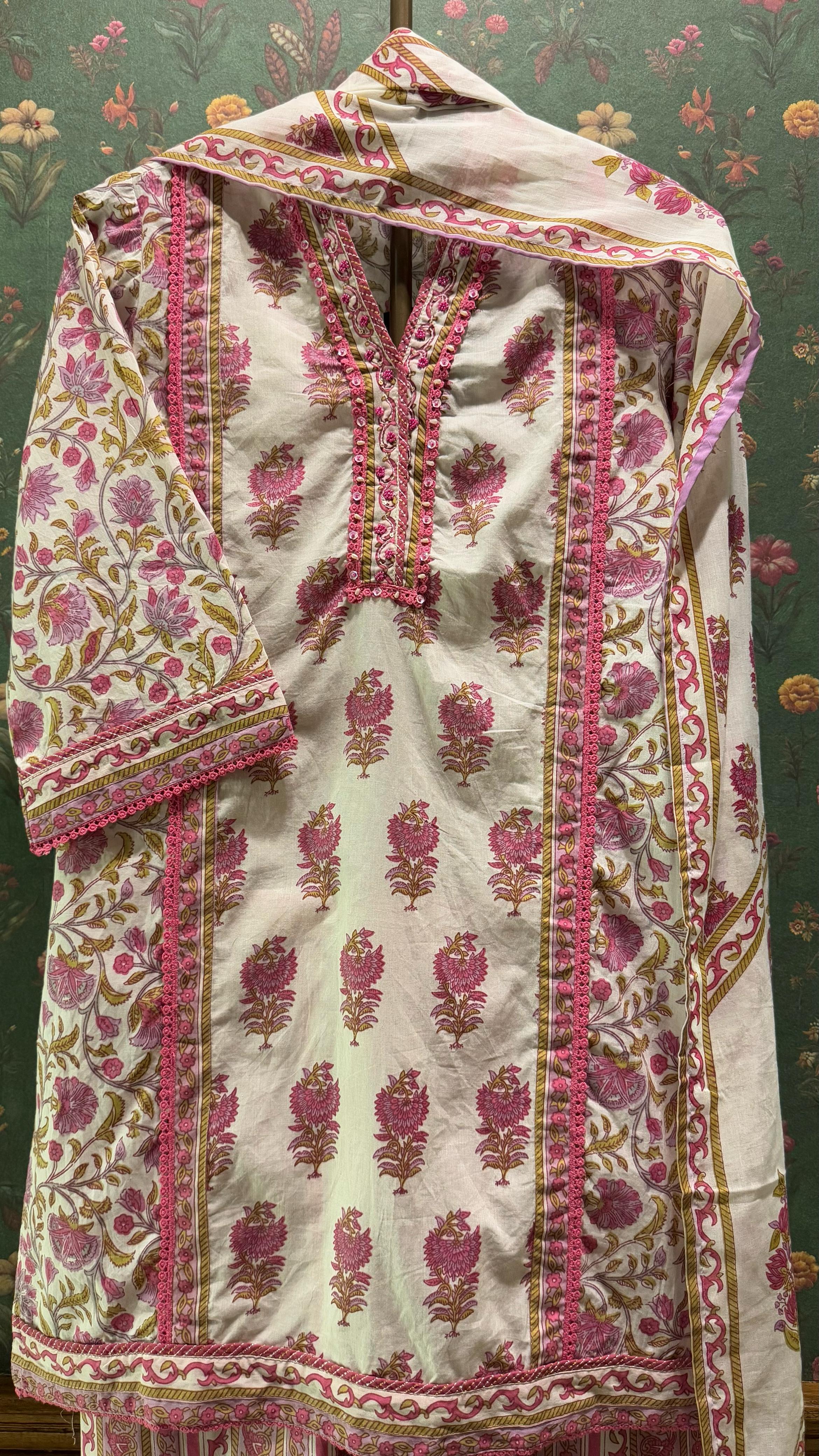 Pink Straight fit Cotton Suit Set