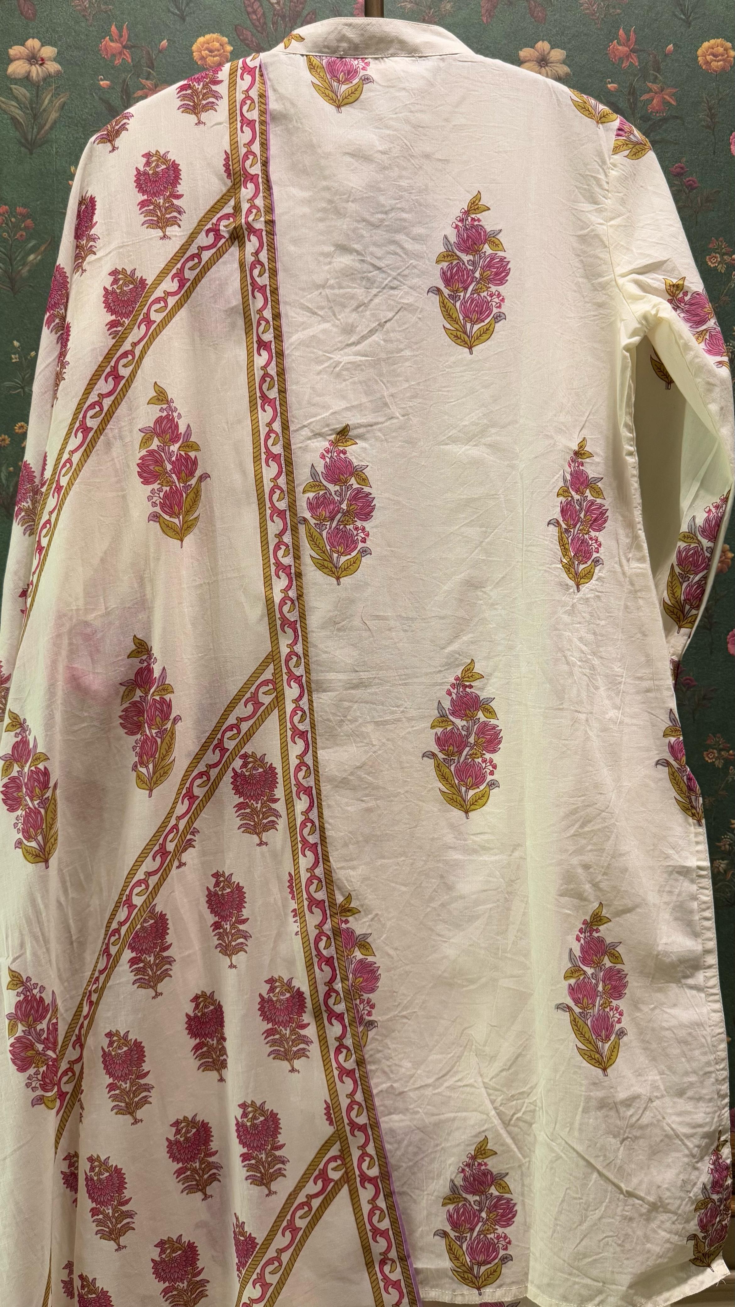 Cream Straight fit Cotton Suit Set