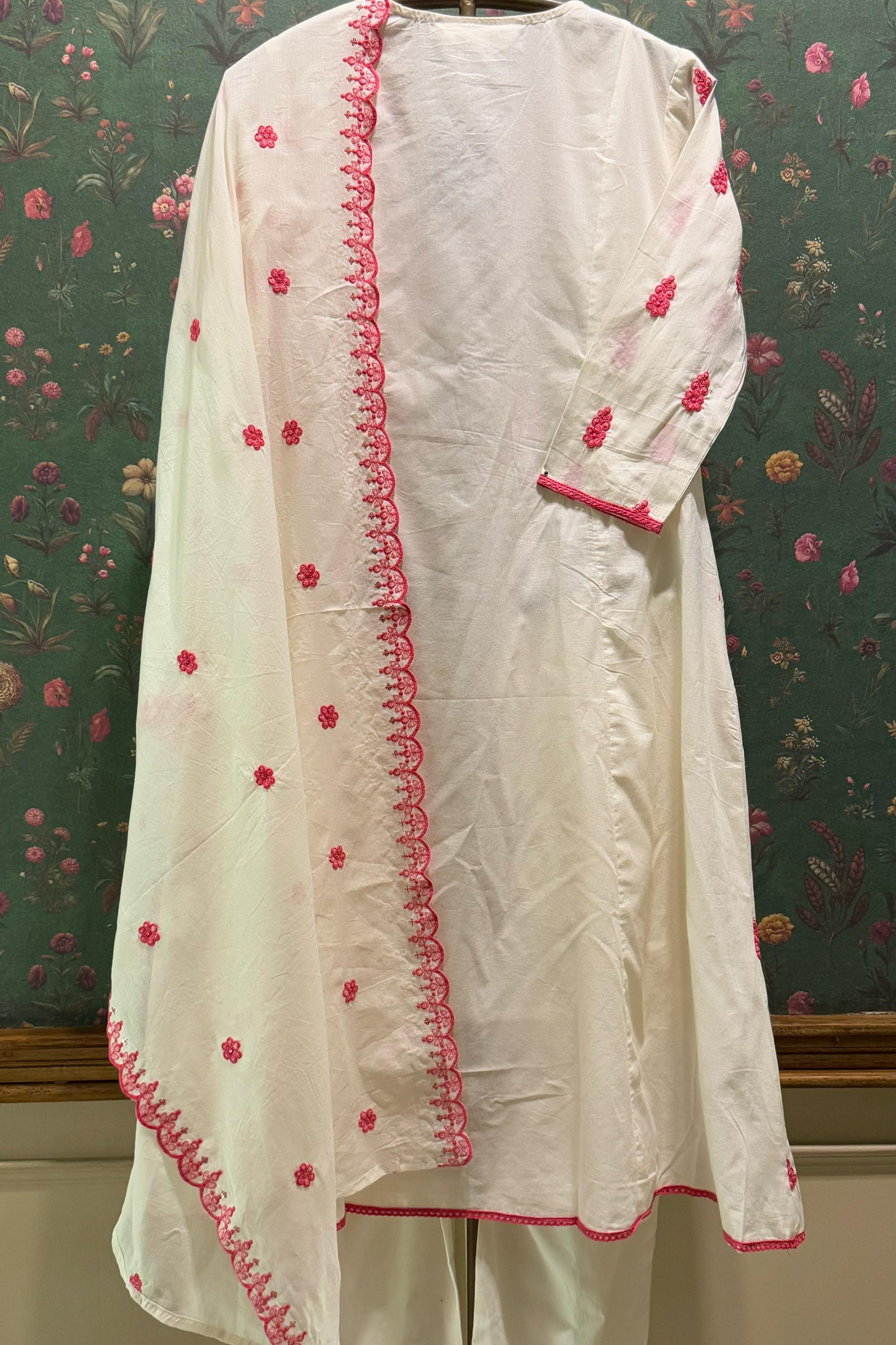 Ivory Cotton Charm A-Line Suit Set (Fuchsia Pink) | HER-514