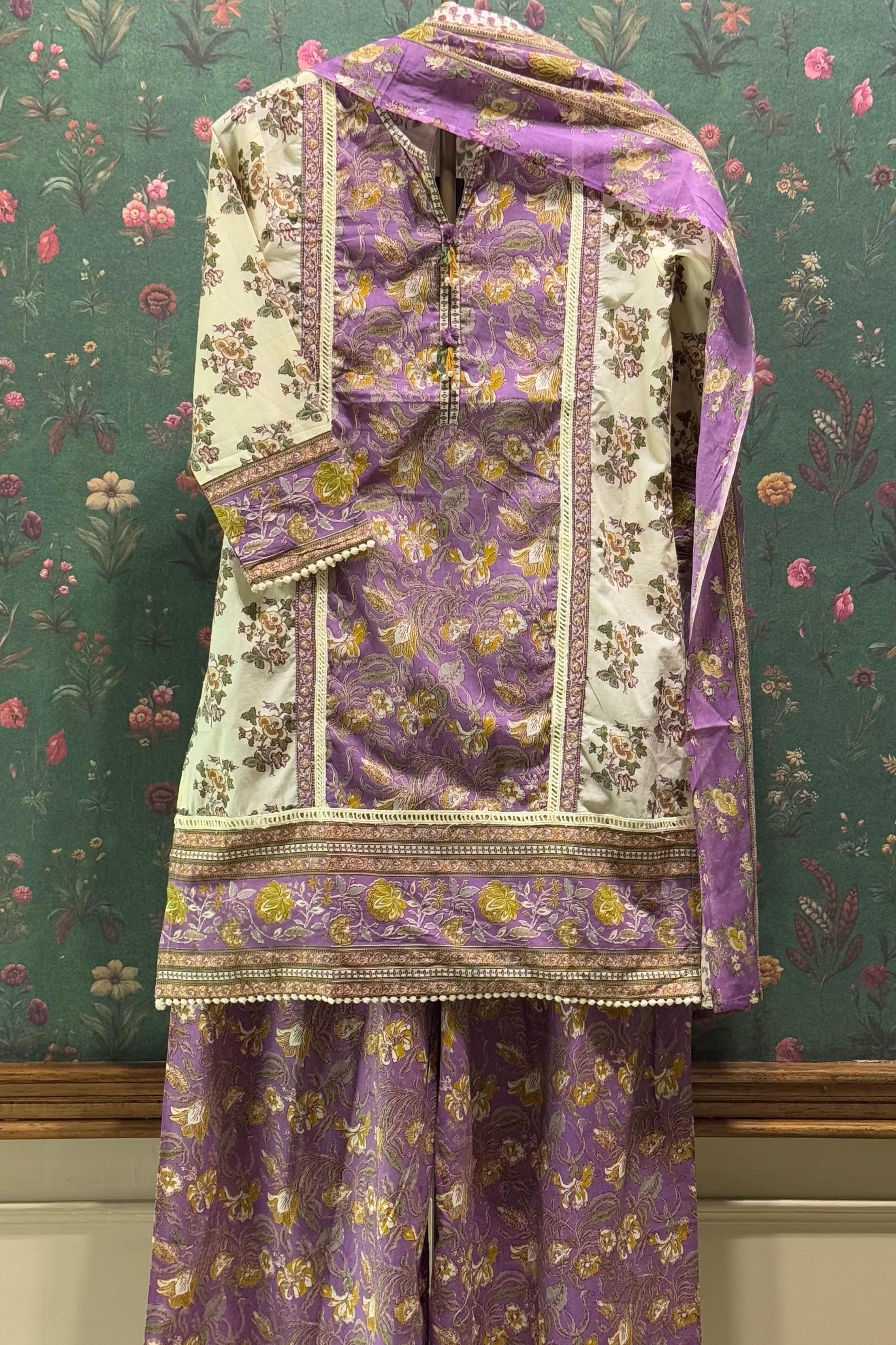 Cream Straight fit Cotton Suit Set