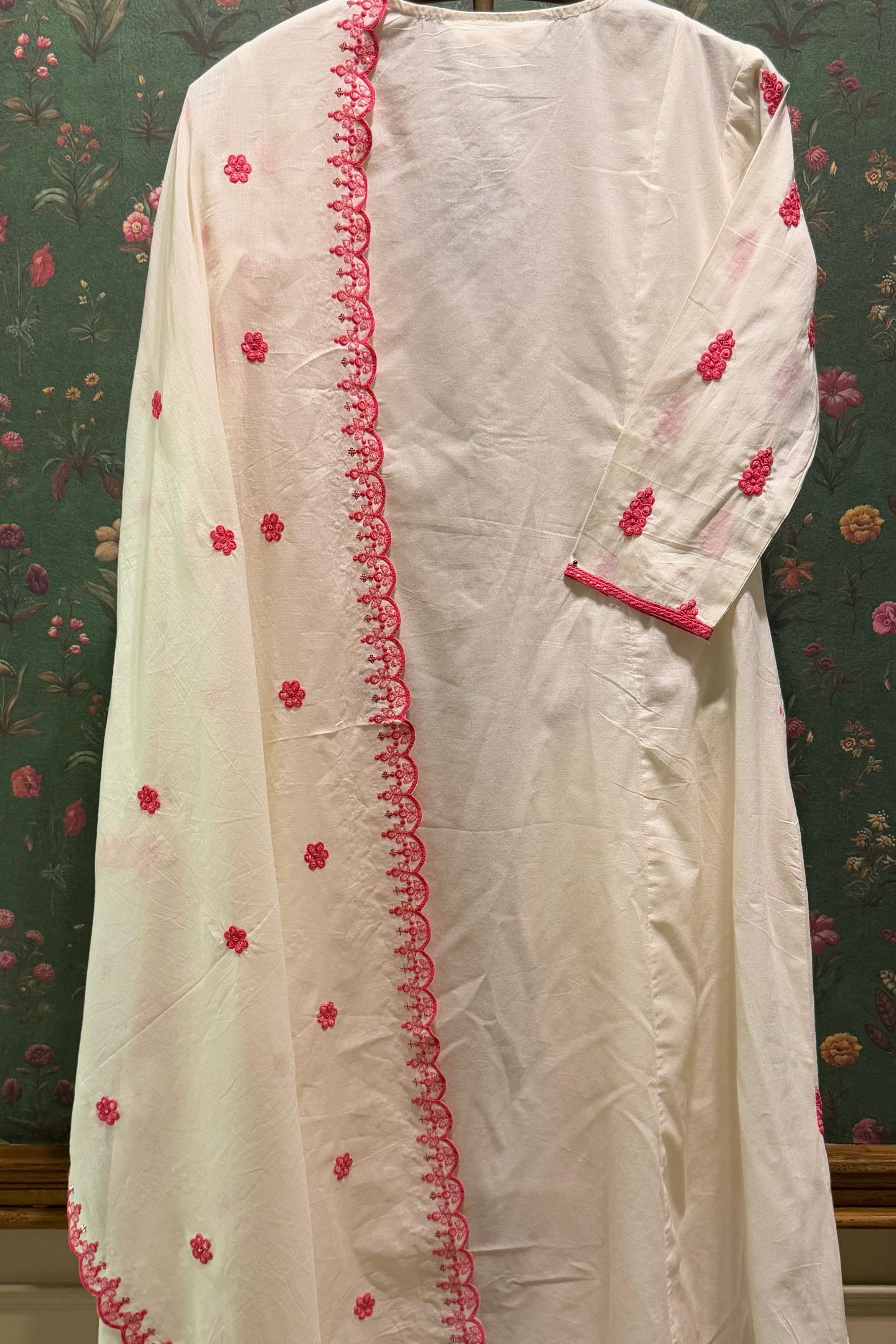 Ivory Cotton Charm A-Line Suit Set (Fuchsia Pink) | HER-514