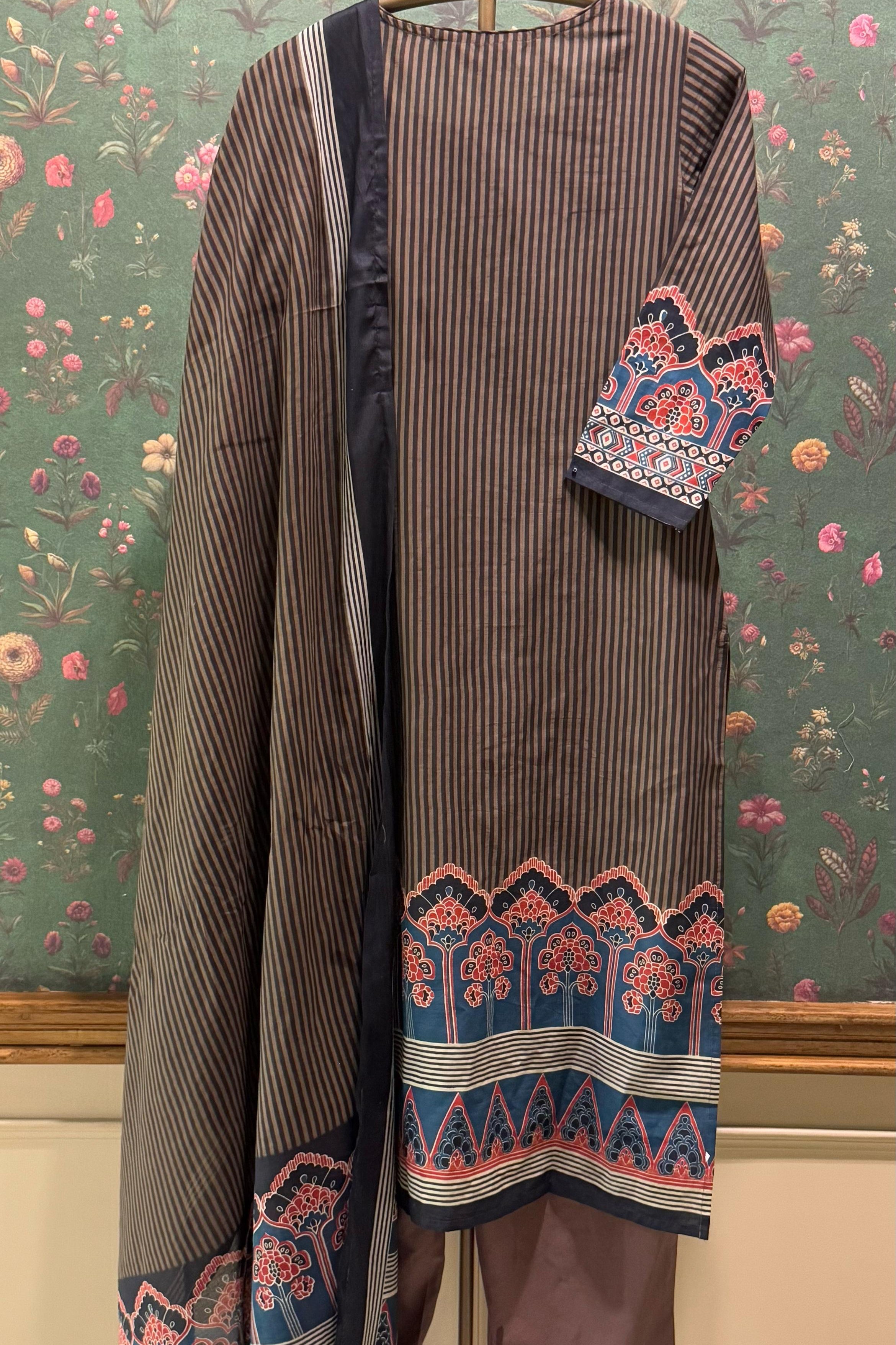 Brown Straight Fit Cotton Suit Set | HER-494