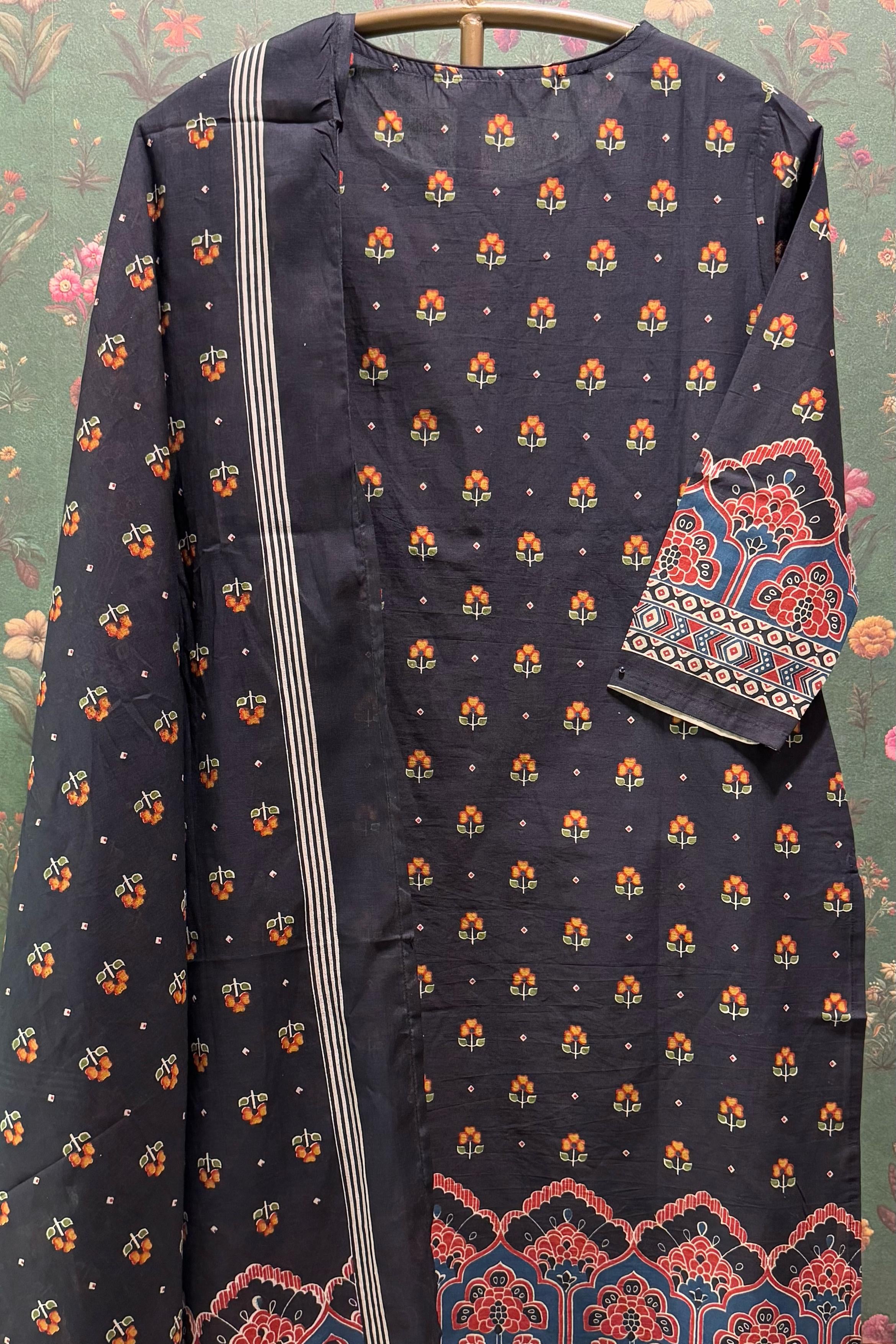 Black Straight fit Cotton Suit set