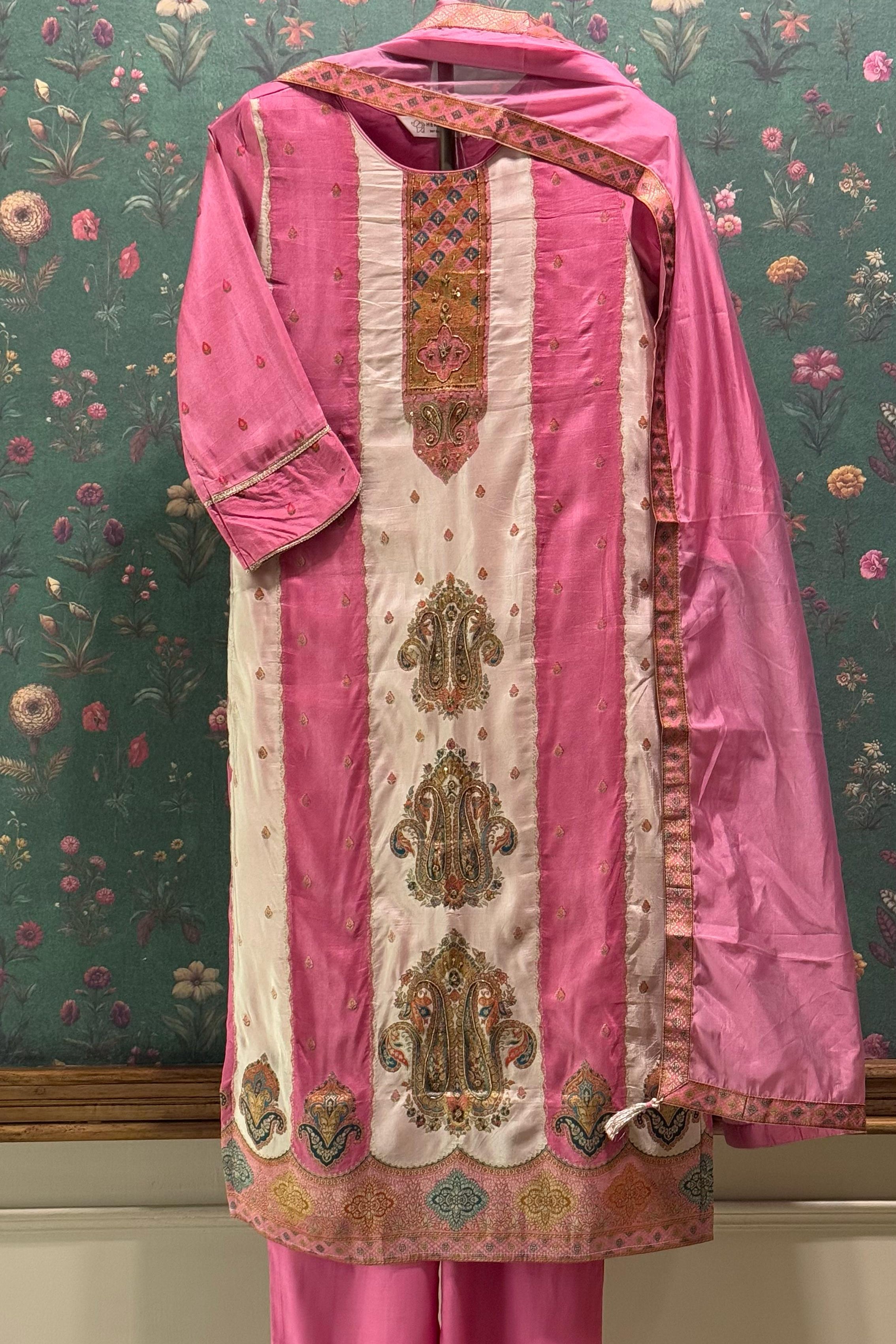 Rose Pink Dola Jacquard Embroidered Suit Set | HER-466