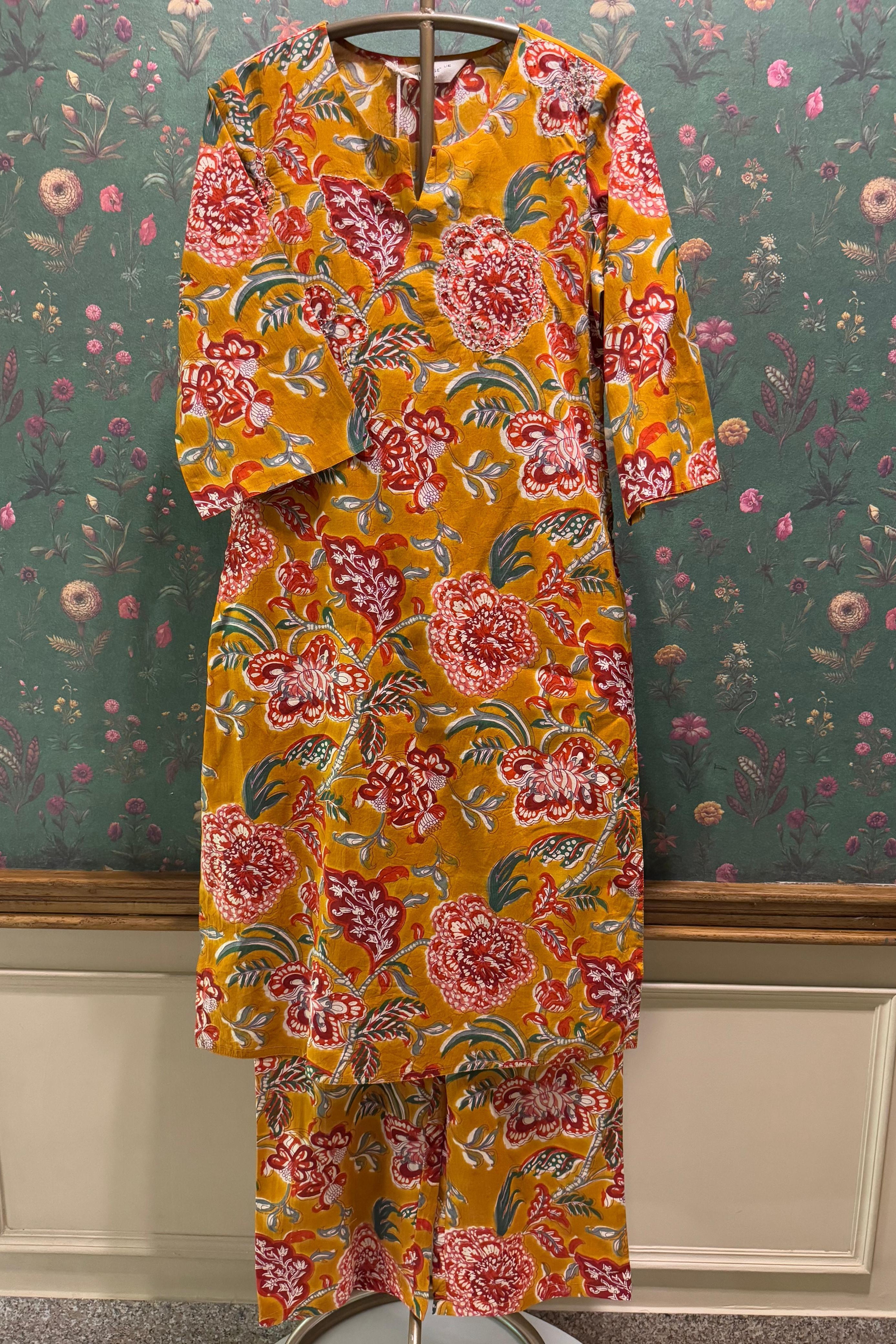 Mustard Yellow Floral Cotton Co-ord Set | HER-533