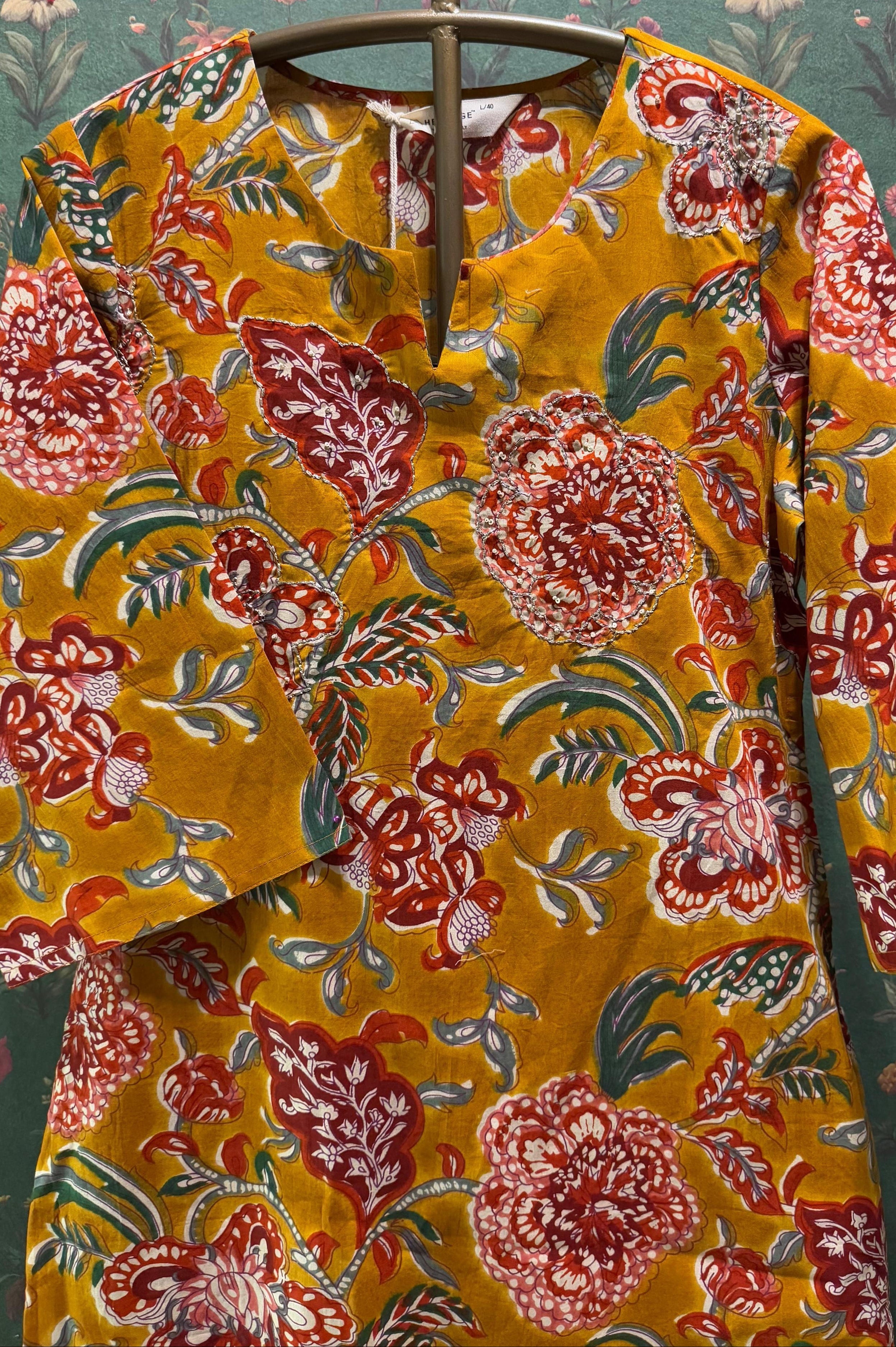 Mustard Yellow Floral Cotton Co-ord Set | HER-533