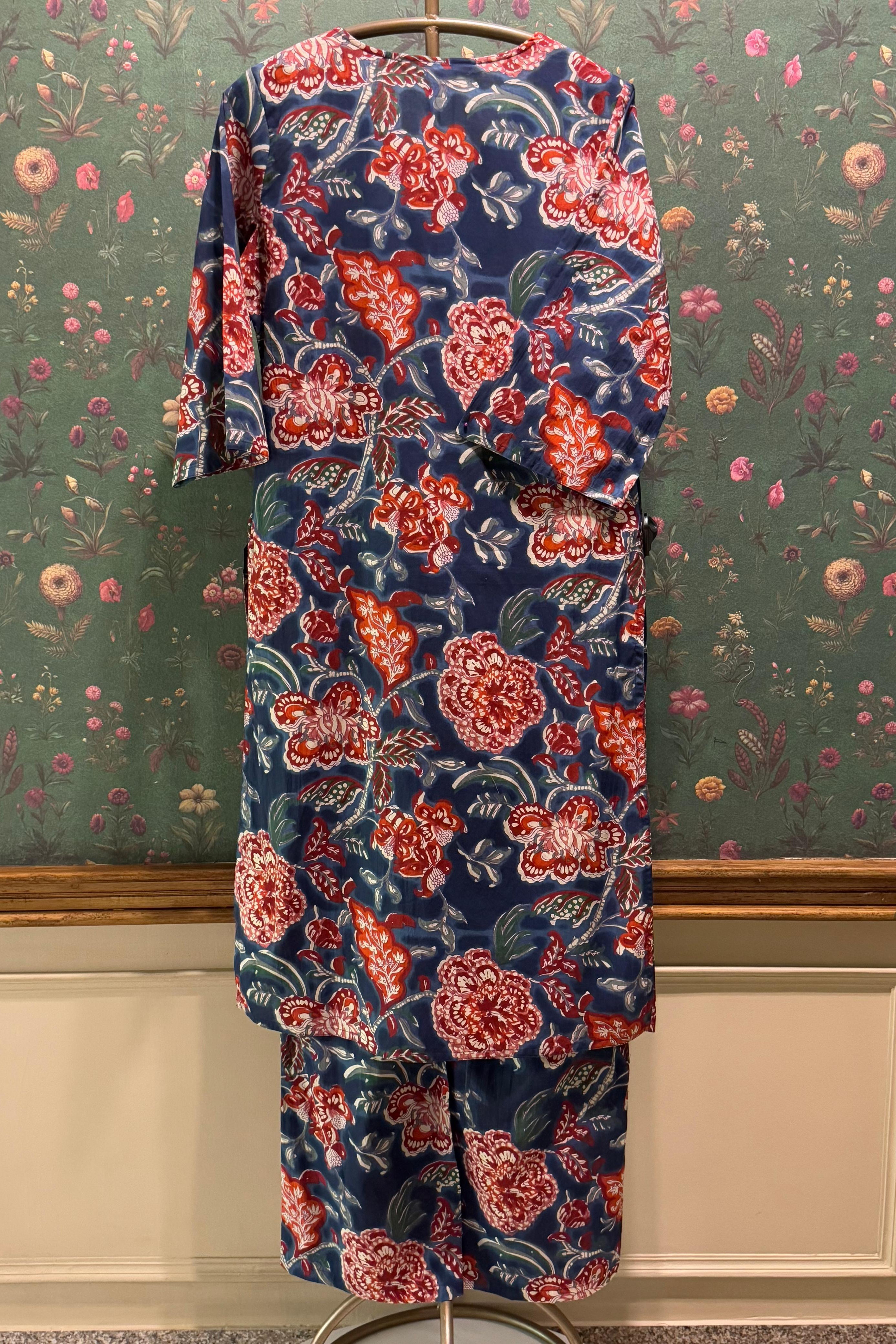 Navy Blue Floral Cotton Co-ord Set | HER-533