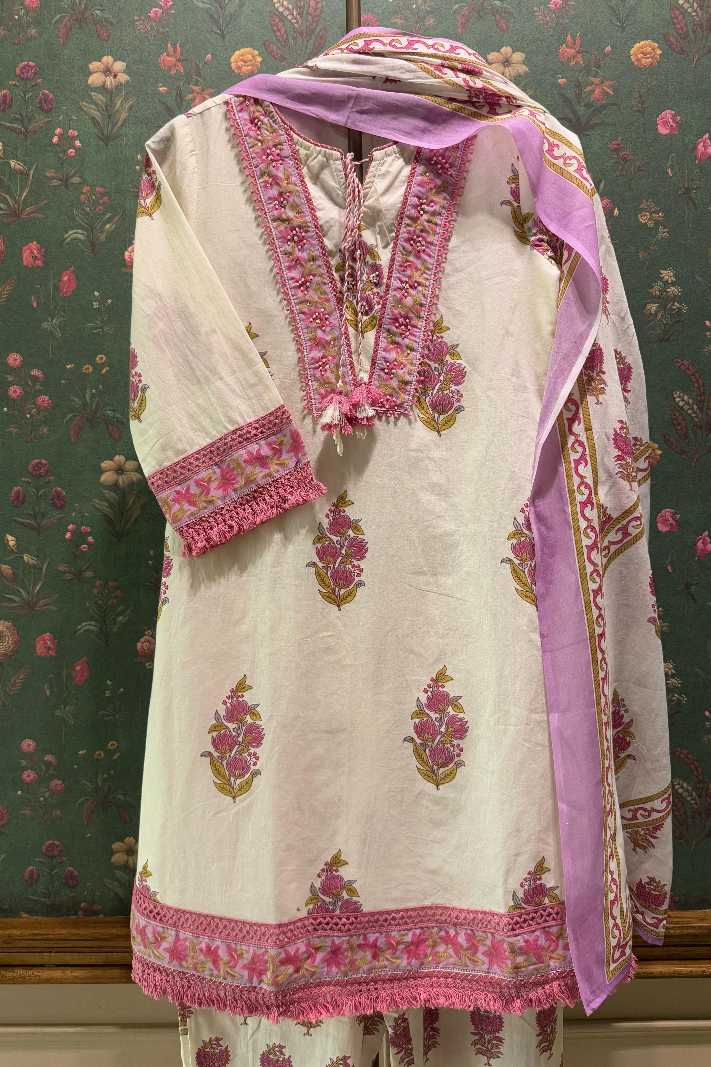 Lilac Pink Floral Cotton Suit Set