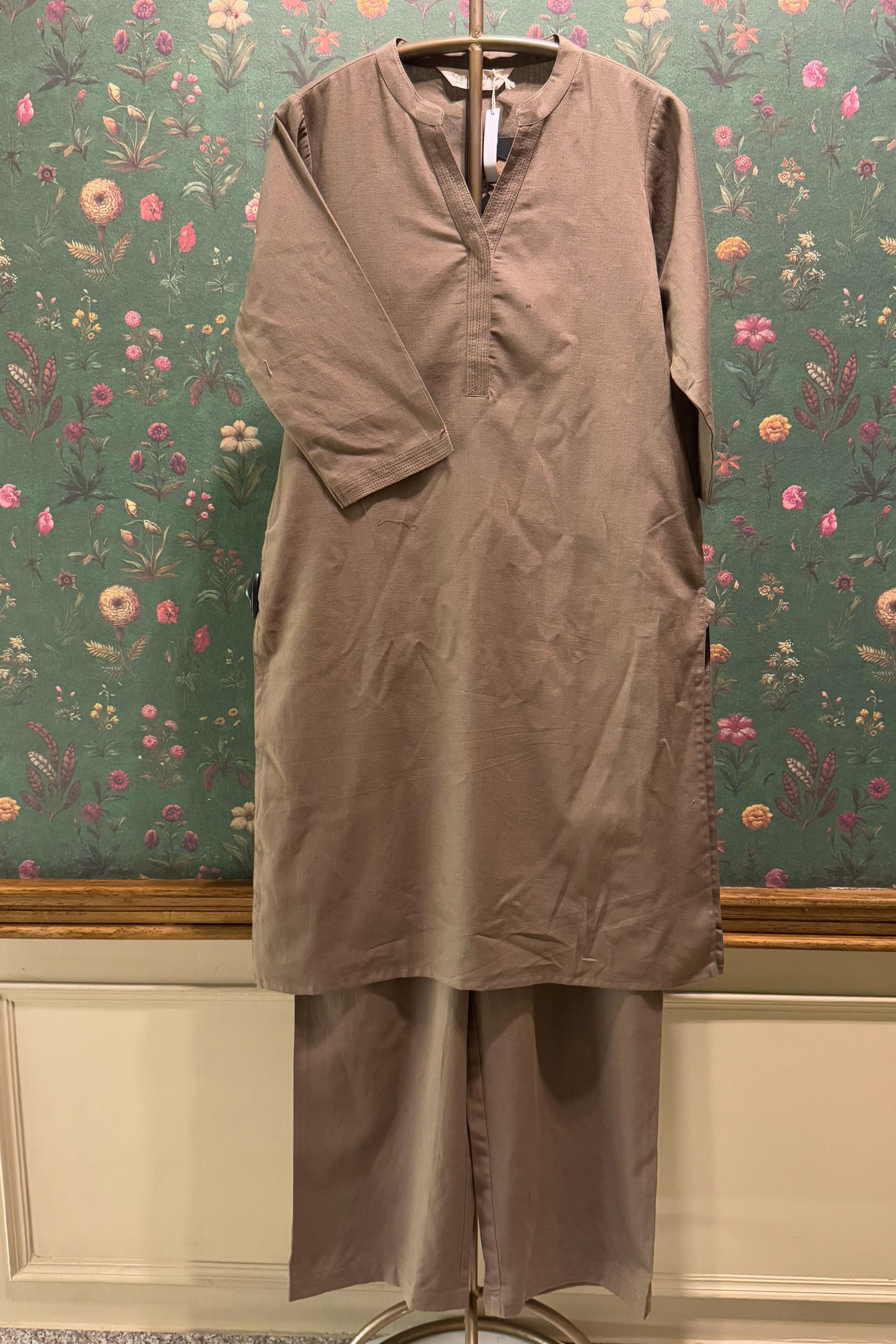 Mocha Brown Minimal Kurta/Co-ord Set | HER-527