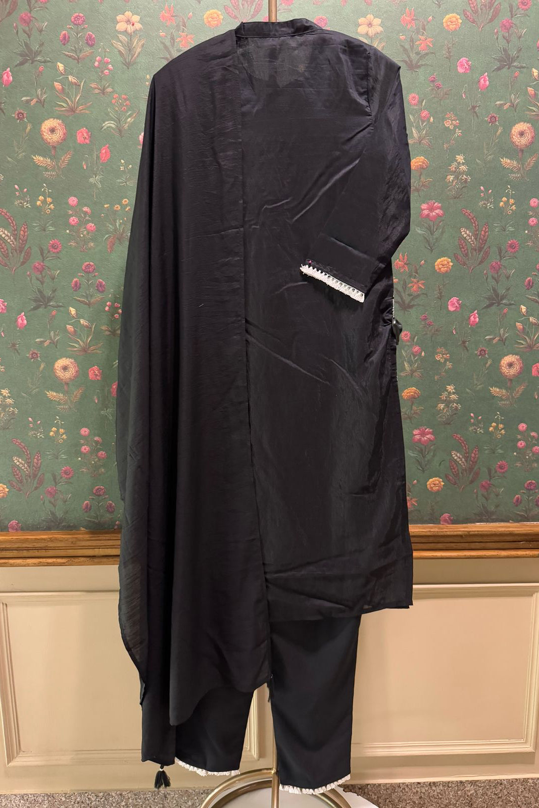 Noir Black Cotton Suit Set with Floral Embroidery