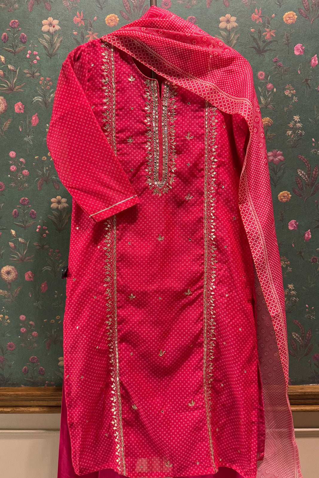 Bright Pink Gota Patti Chanderi Suit Set | HER-396