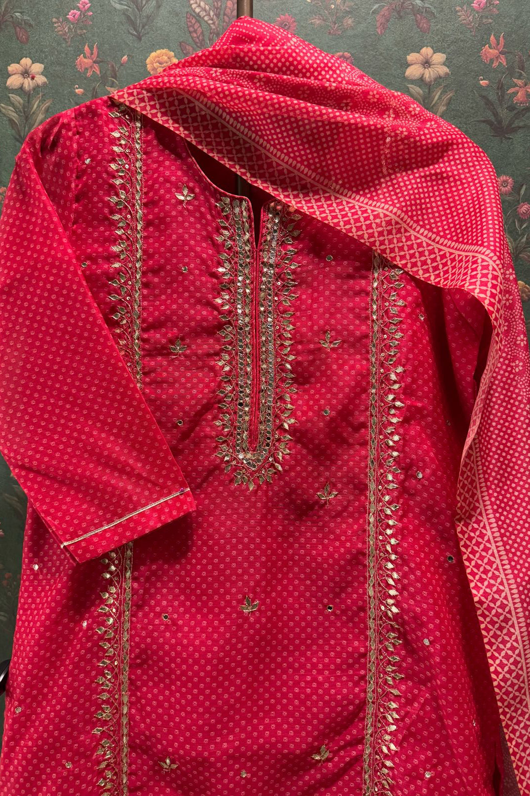 Bright Pink Gota Patti Chanderi Suit Set | HER-396