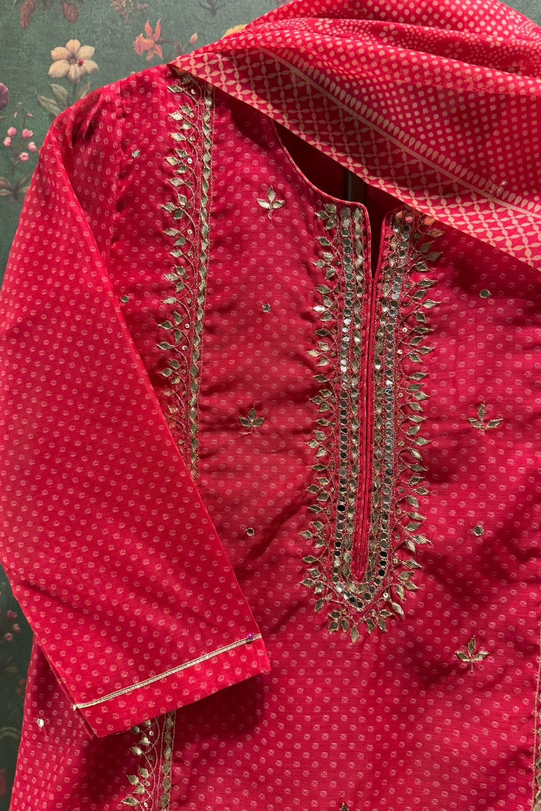 Bright Pink Gota Patti Chanderi Suit Set | HER-396