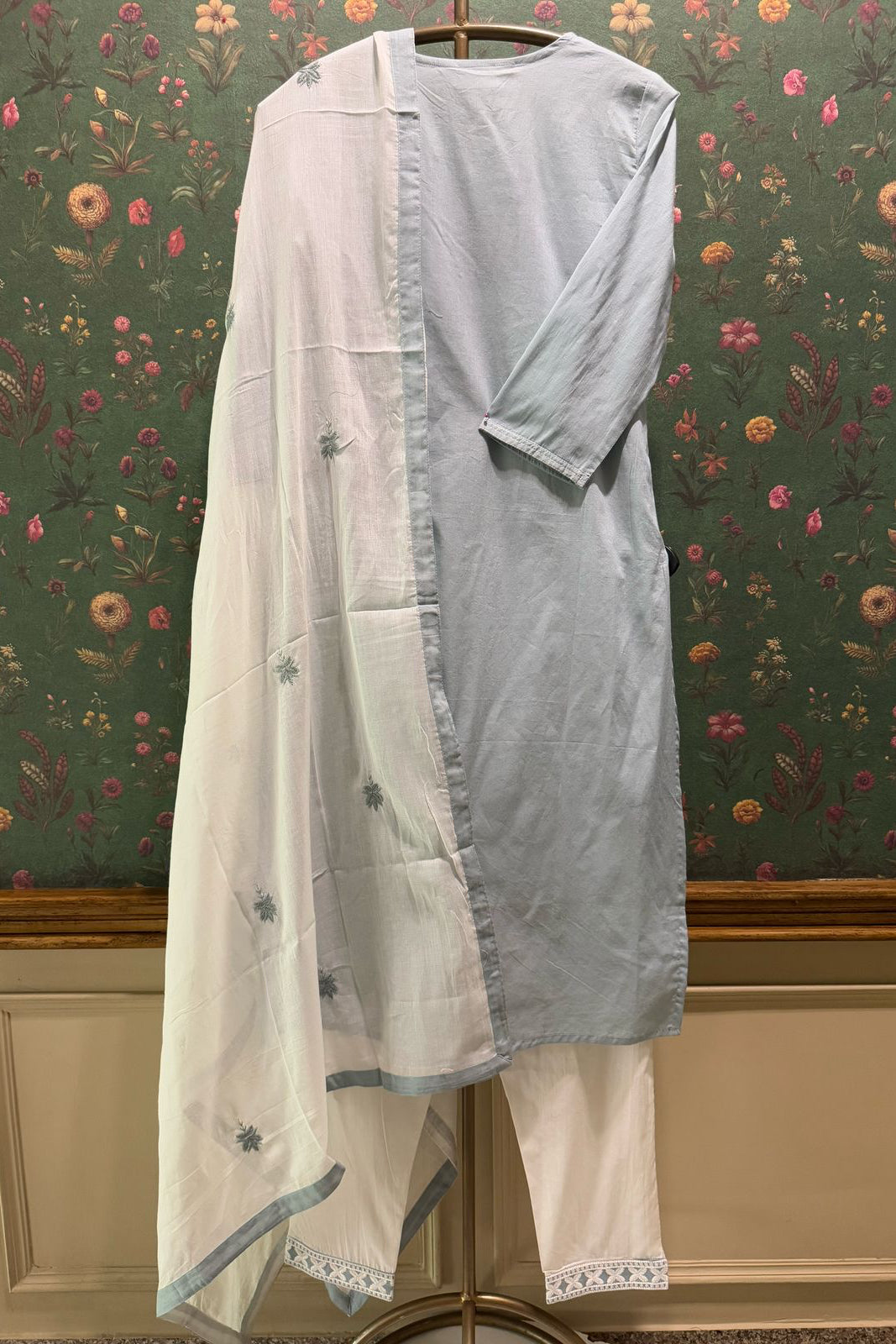 Dusty Blue Cotton Chikankari Suit Set | HER-531