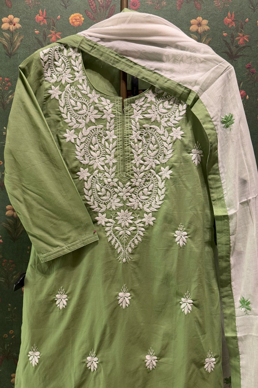 Green Cotton Chikankari Suit Set | HER-531