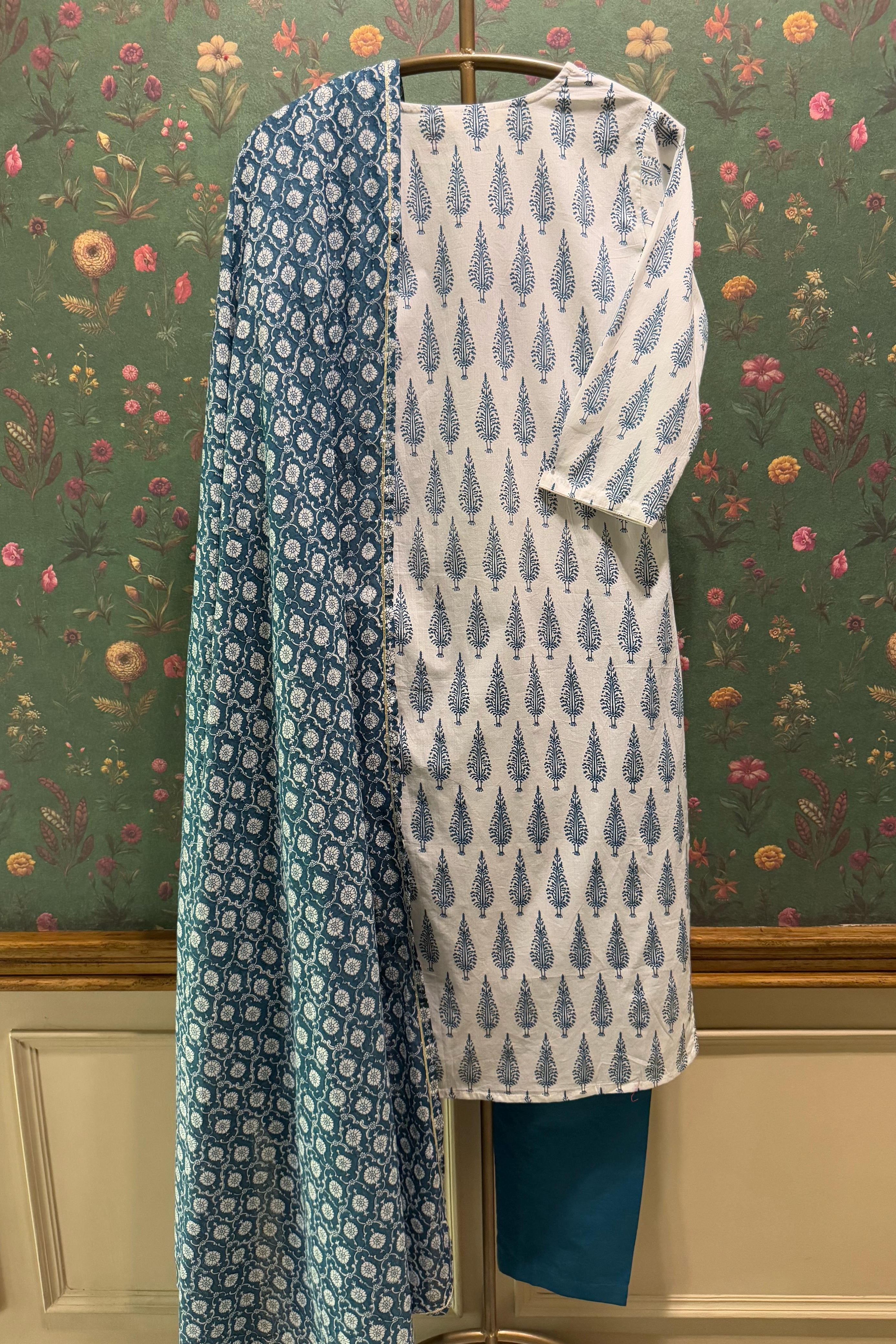 Blue Motifs Handblock Cotton Suit Set | SA-24