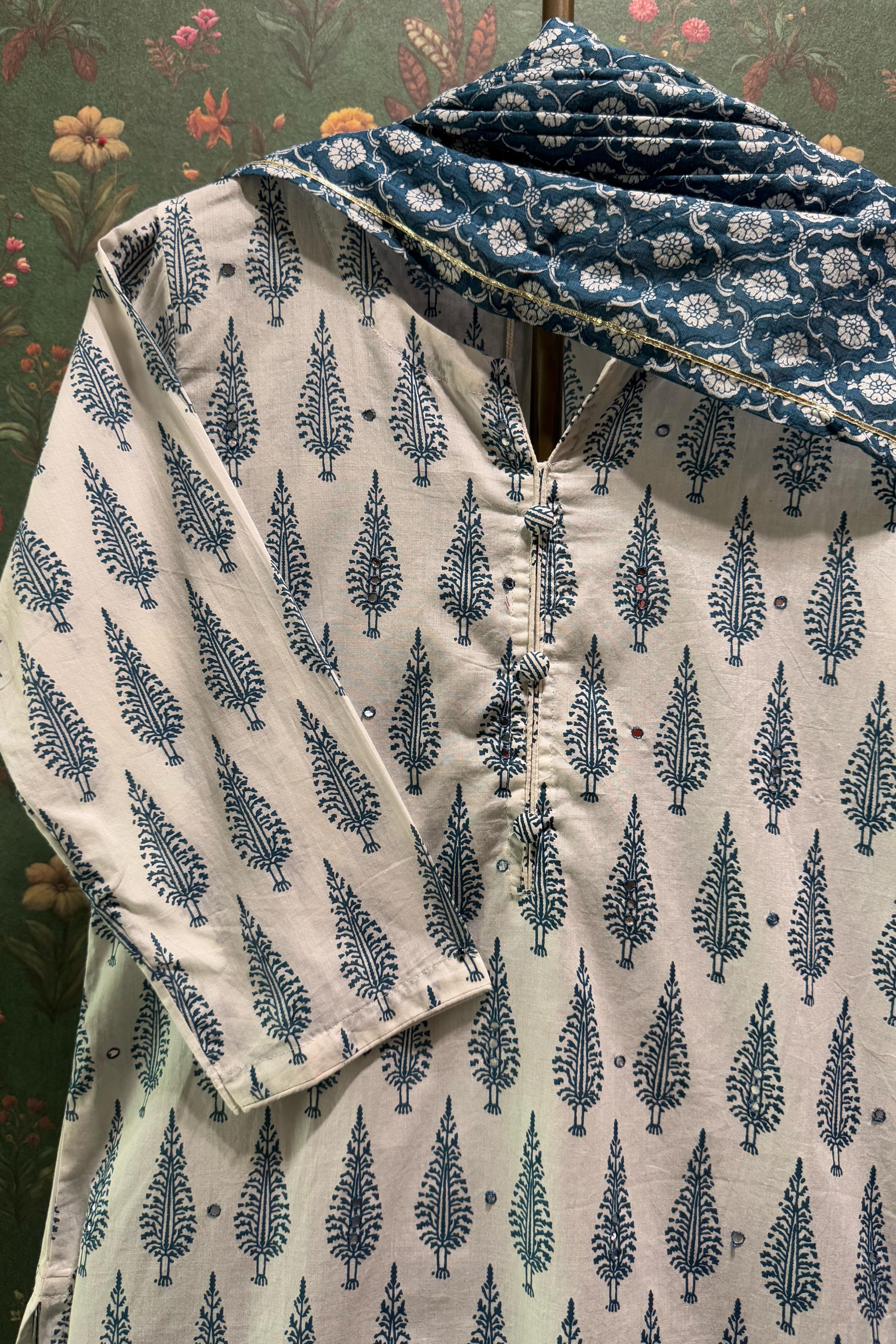 Blue Motifs Handblock Cotton Suit Set | SA-24