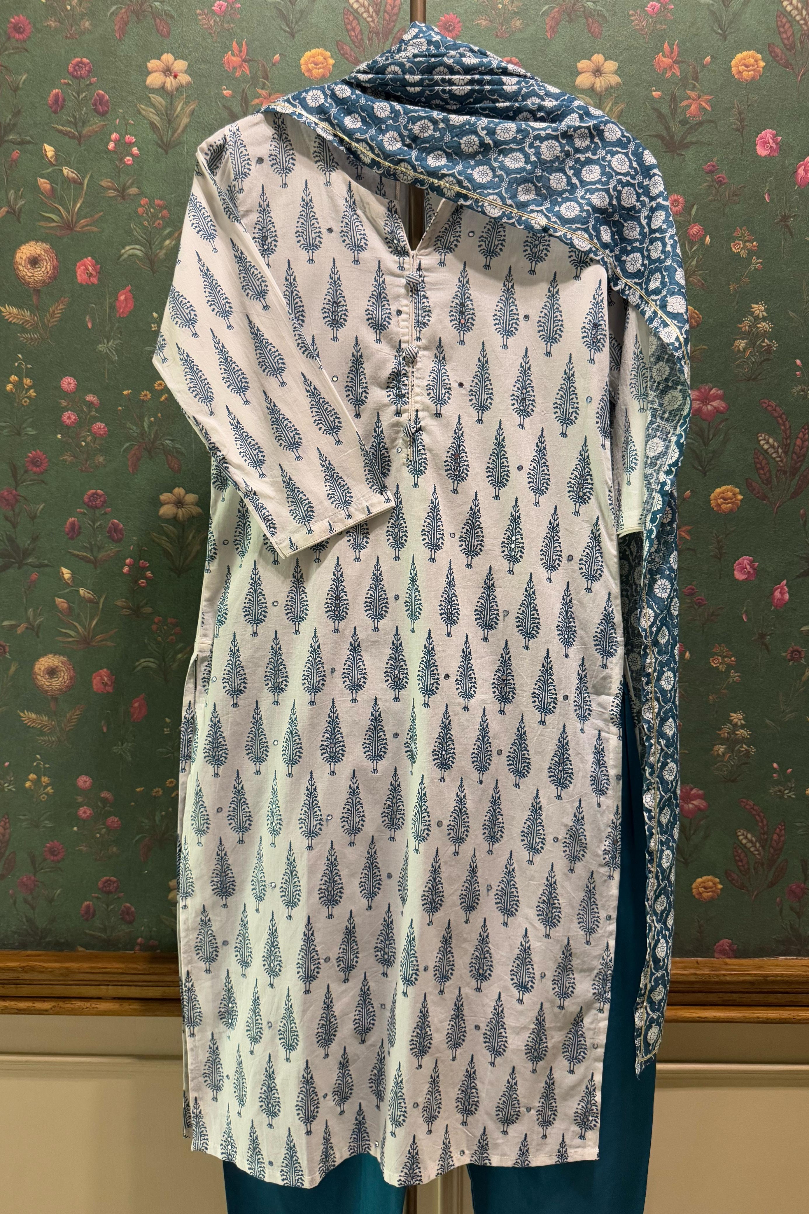 Blue Motifs Handblock Cotton Suit Set | SA-24