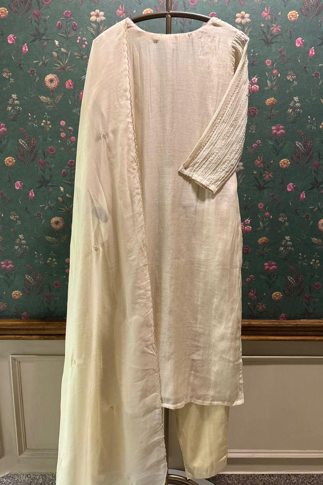 Beige Embroidered Mul Chanderi Suit Set | HER-285