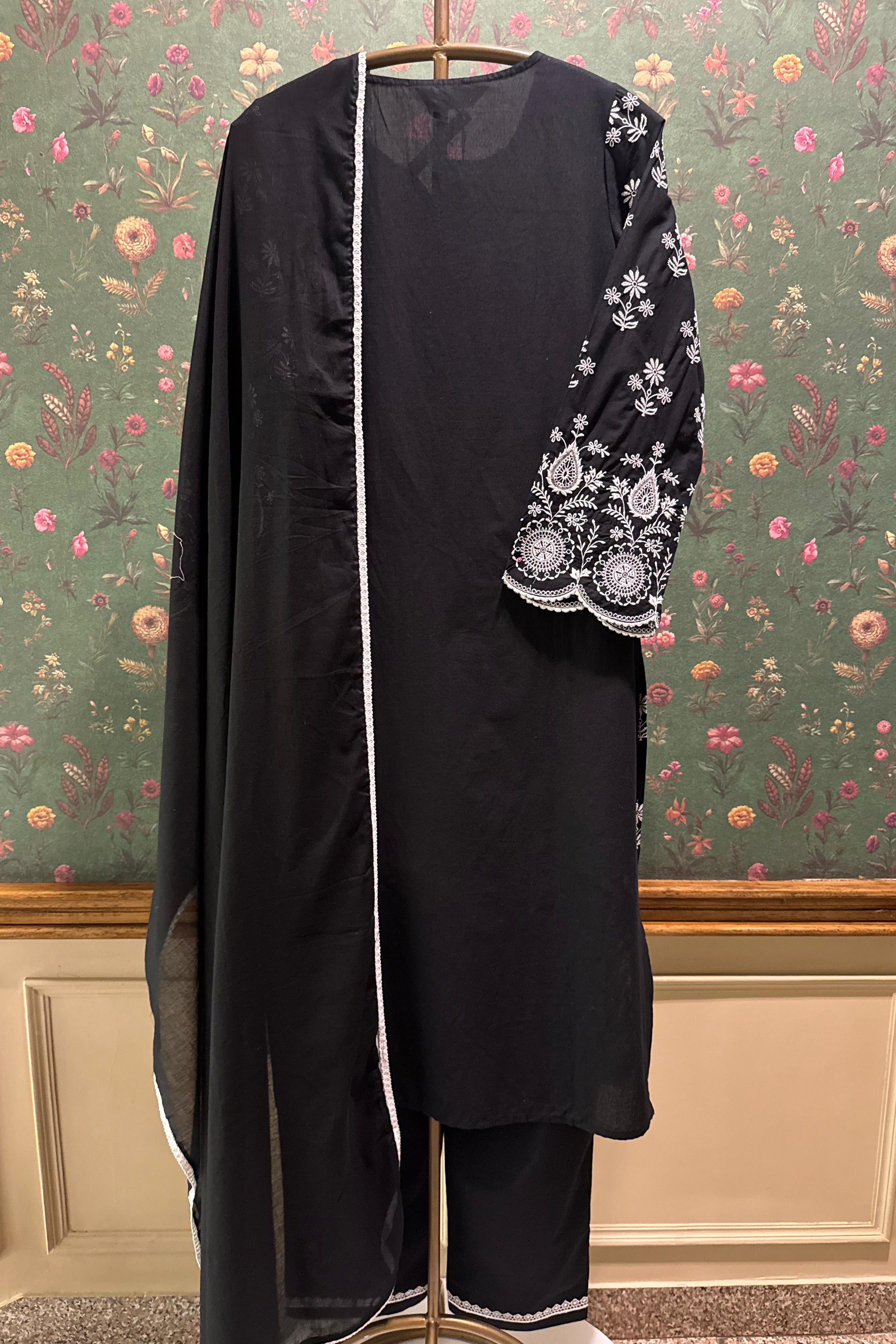 Noir Black Cotton Embroidered Suit Set | HER-353