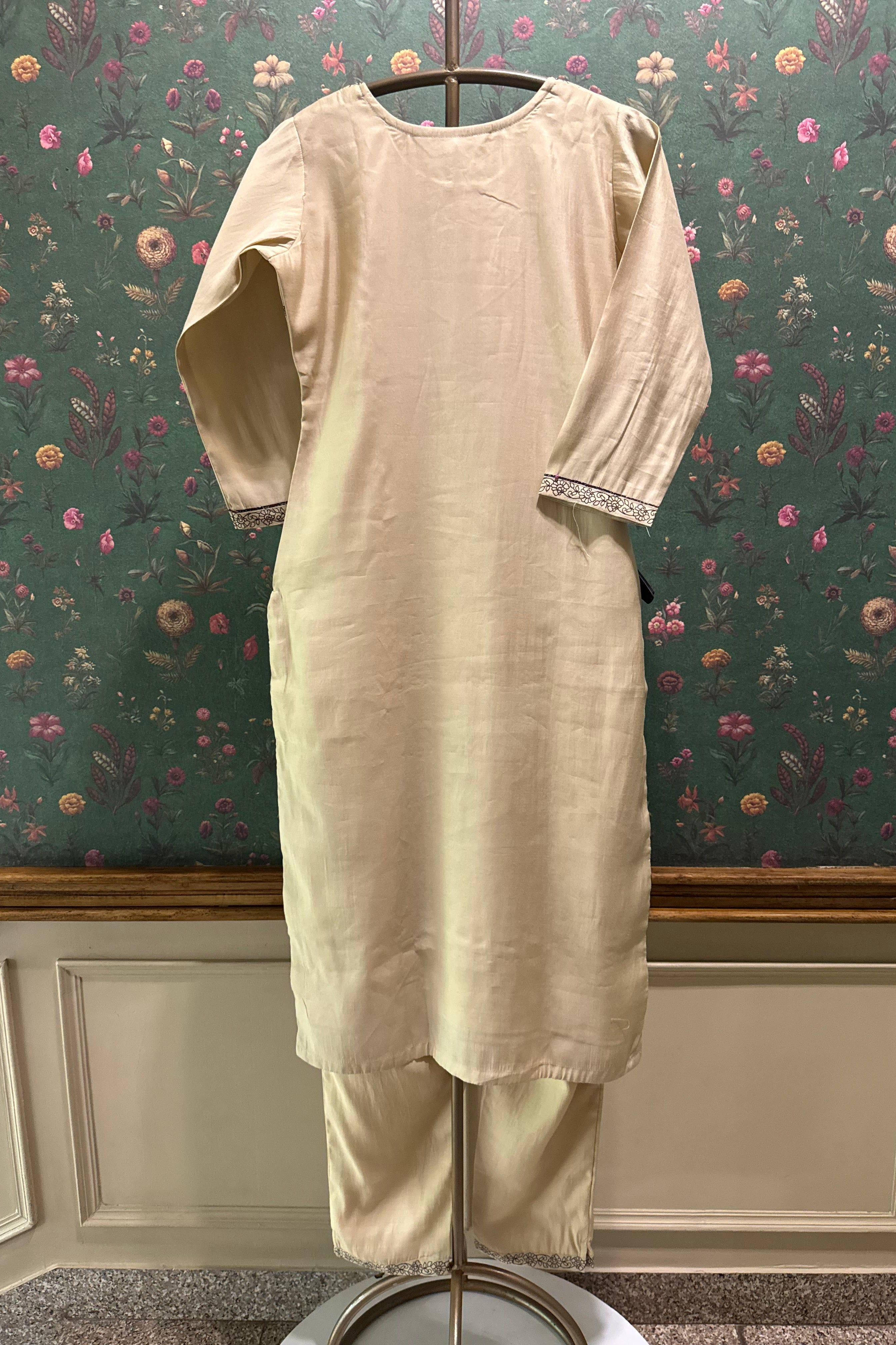 Beige Chanderi-Silk Suit Set (with Ajrak Dupatta)