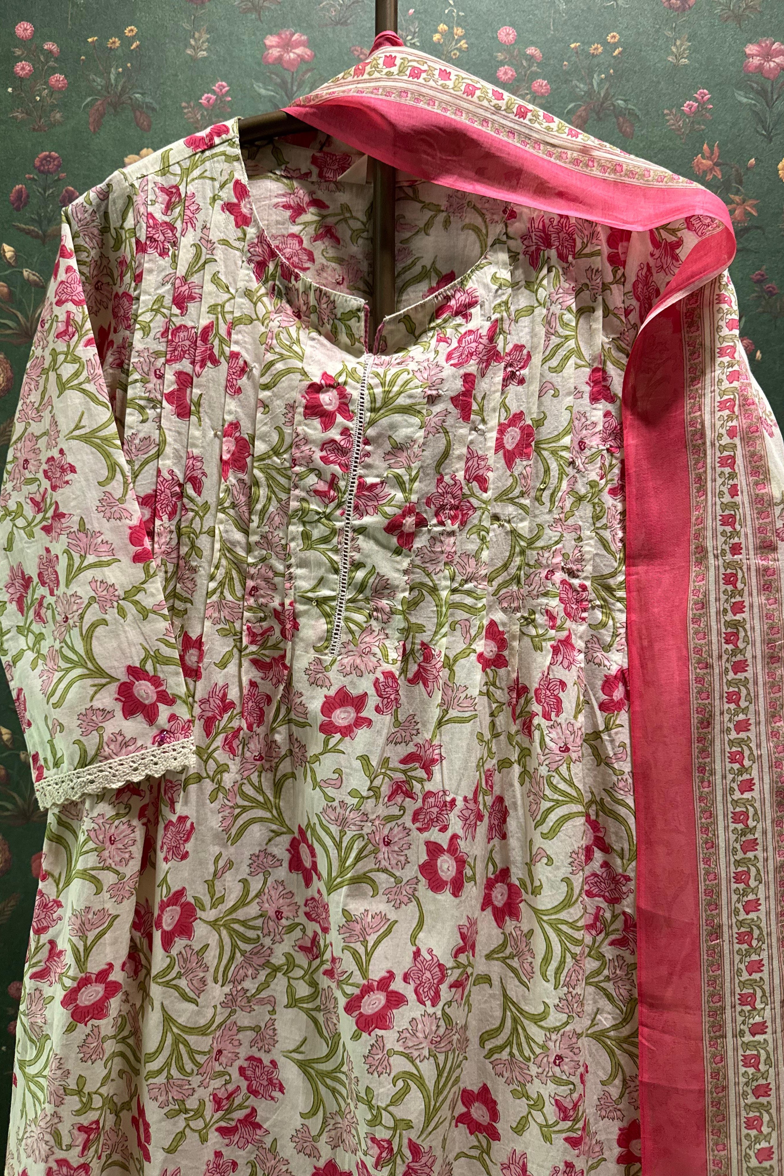 Phoolwari Pintuck Cotton Suit Set