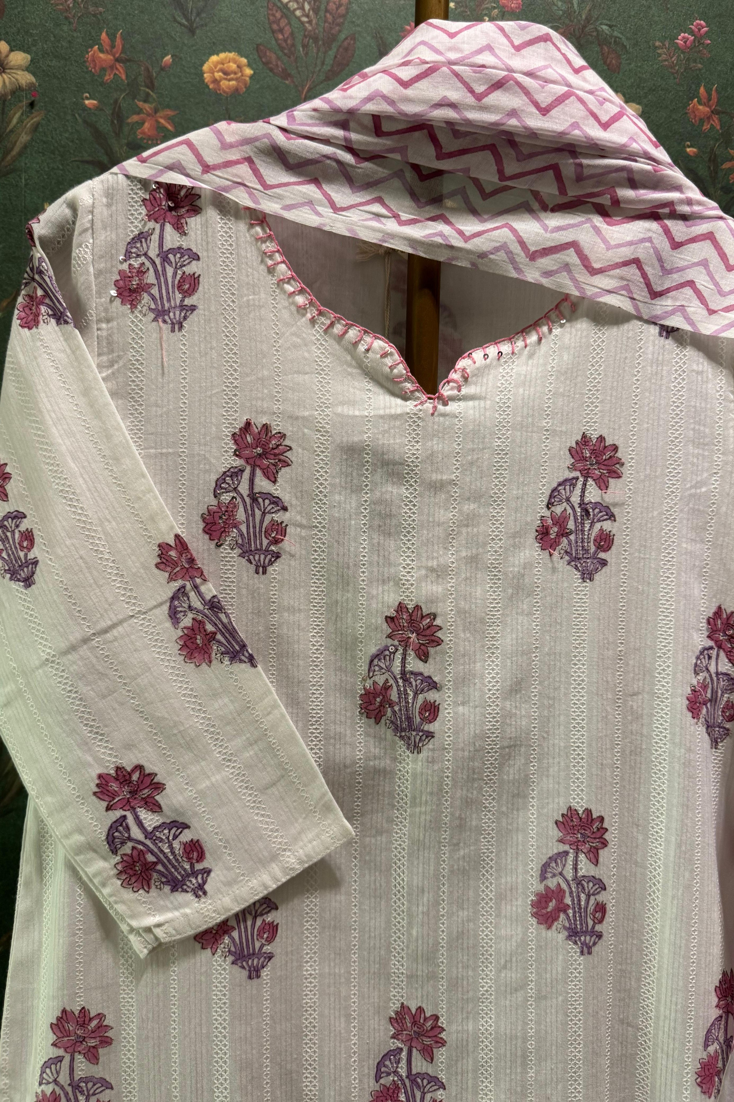 Floral Blush Cotton Suit Set | HER-346