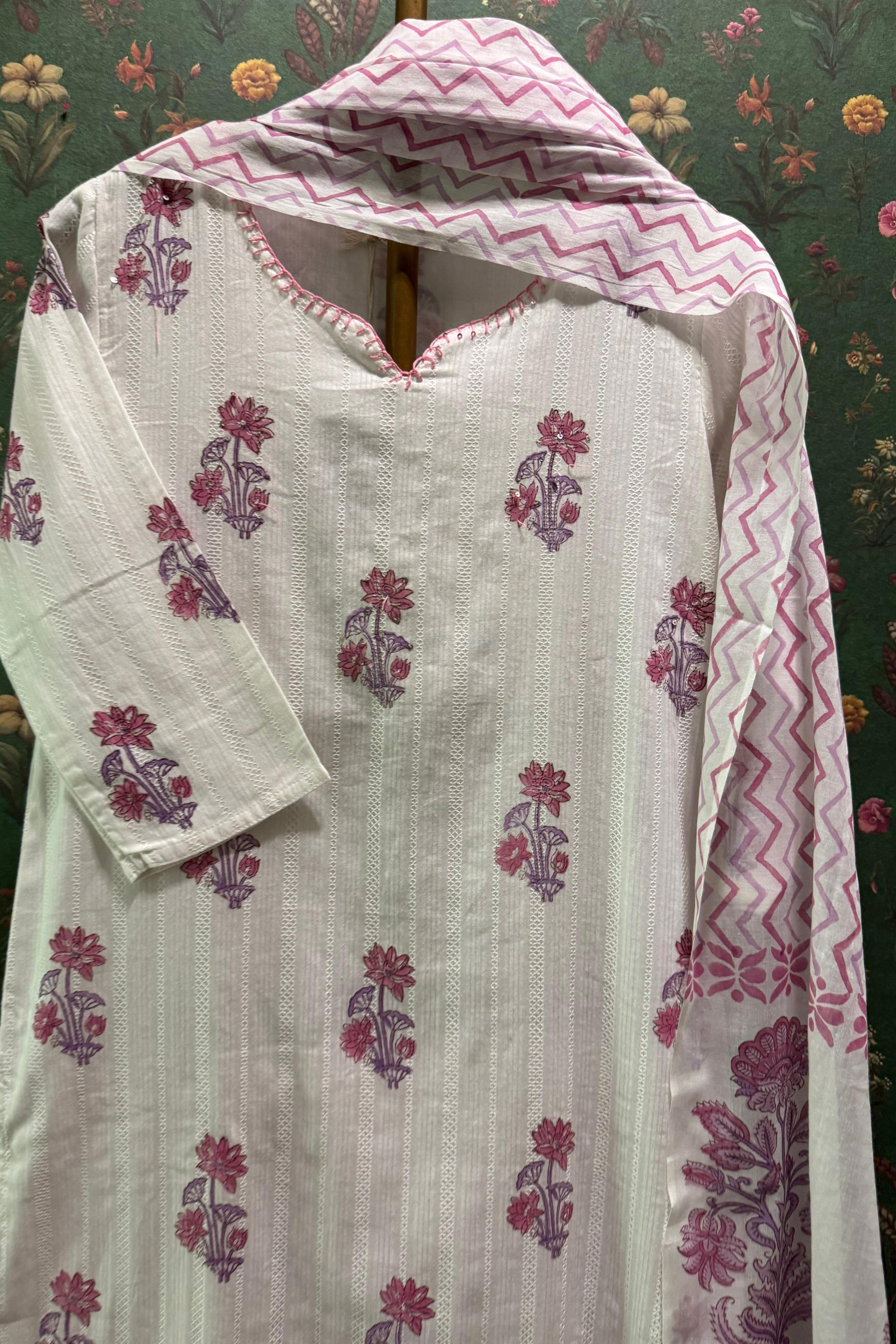 Floral Blush Cotton Suit Set | HER-346