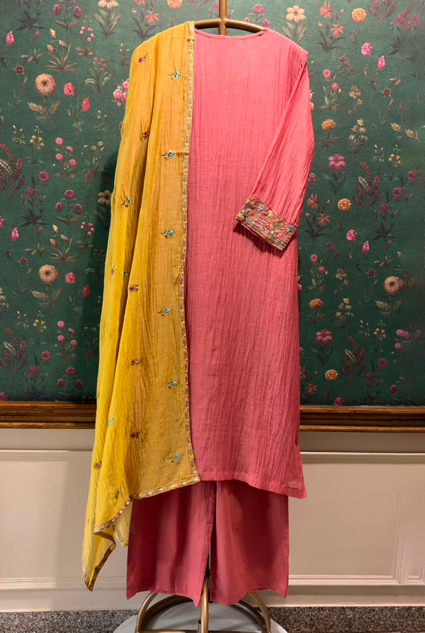 Rose Pink Mul-Chanderi Embroidered Suit Set | HER-780
