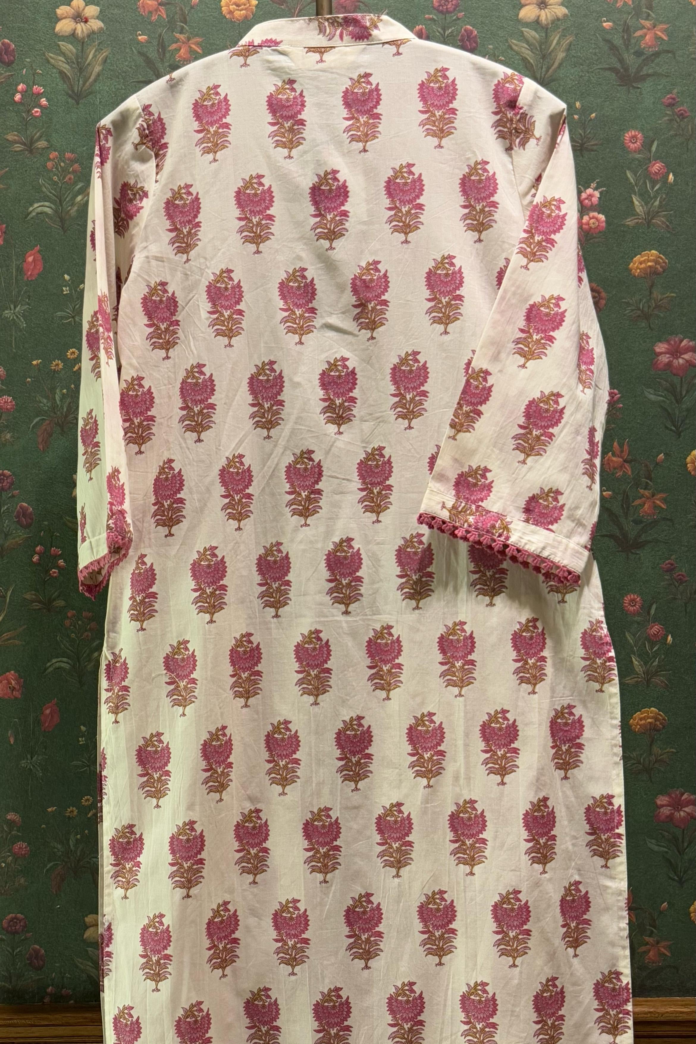 Cream & Pink Straight fit Cotton Kurta set | HER-513