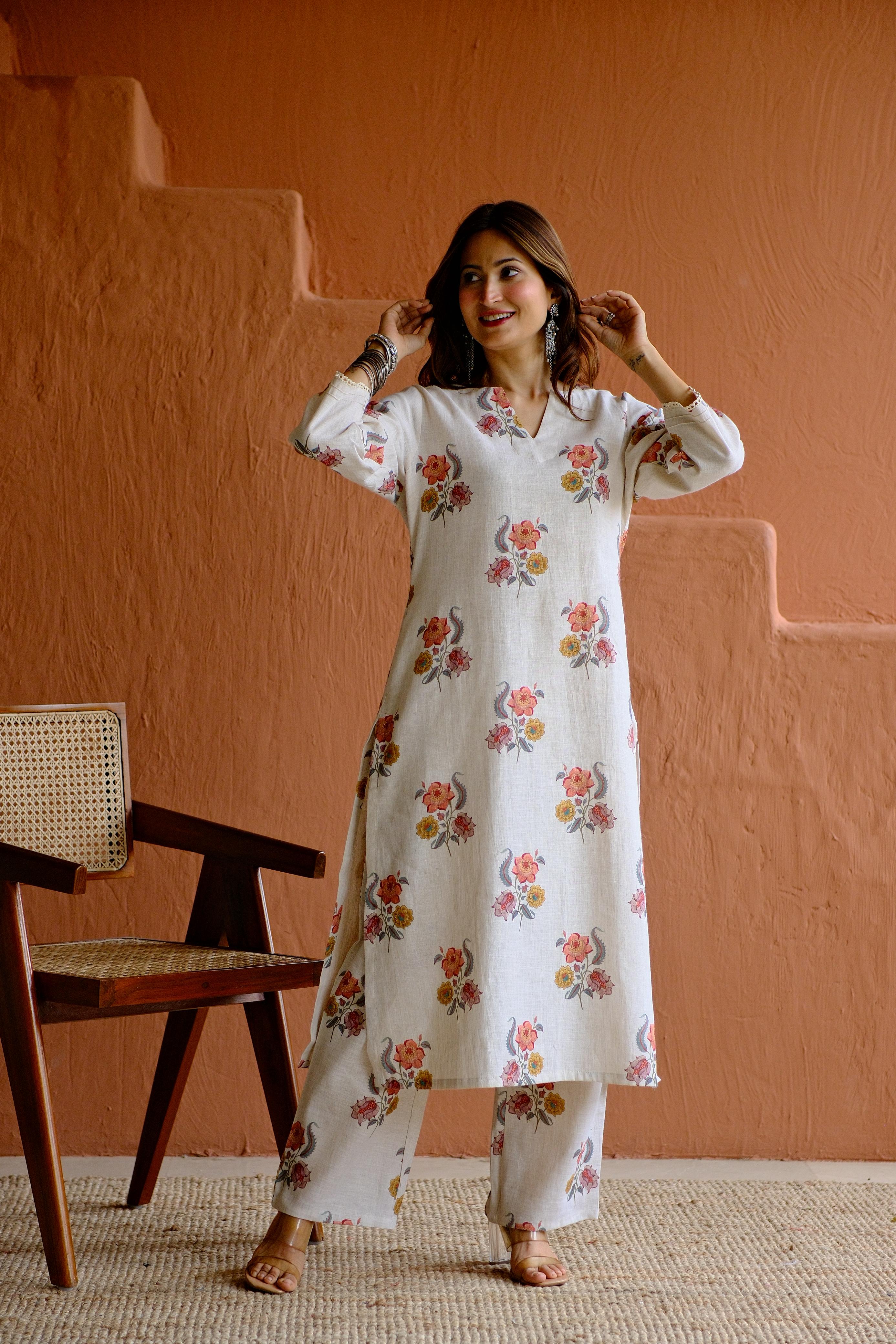 Gulbagh Pure Linen Co-ord/Kurta Set