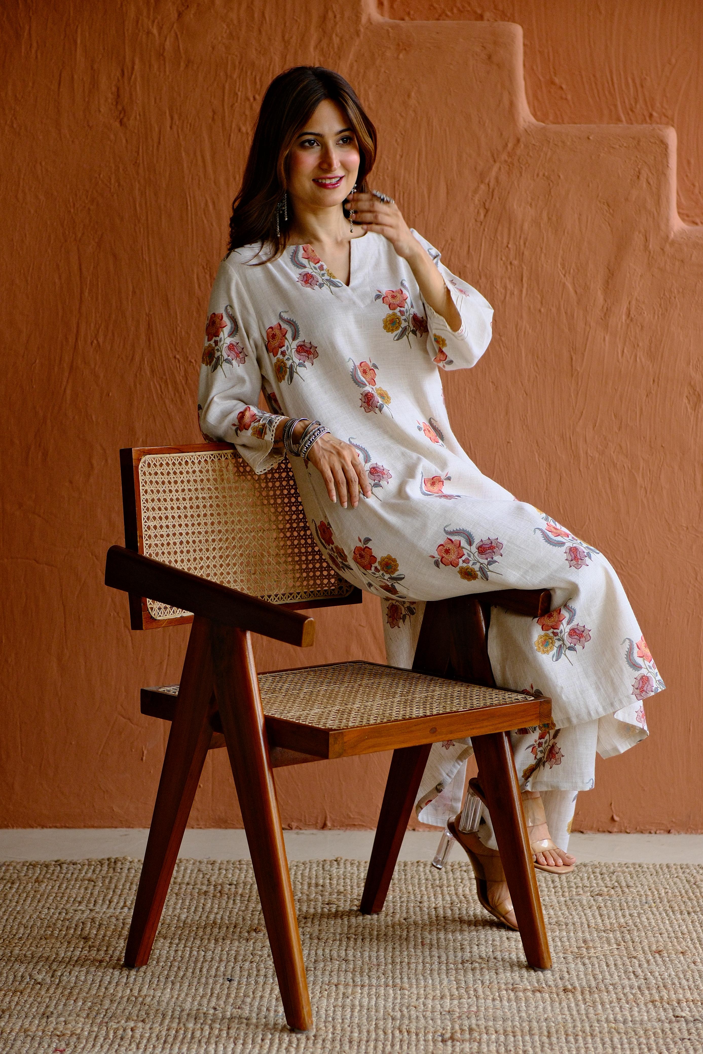 Gulbagh Pure Linen Co-ord/Kurta Set