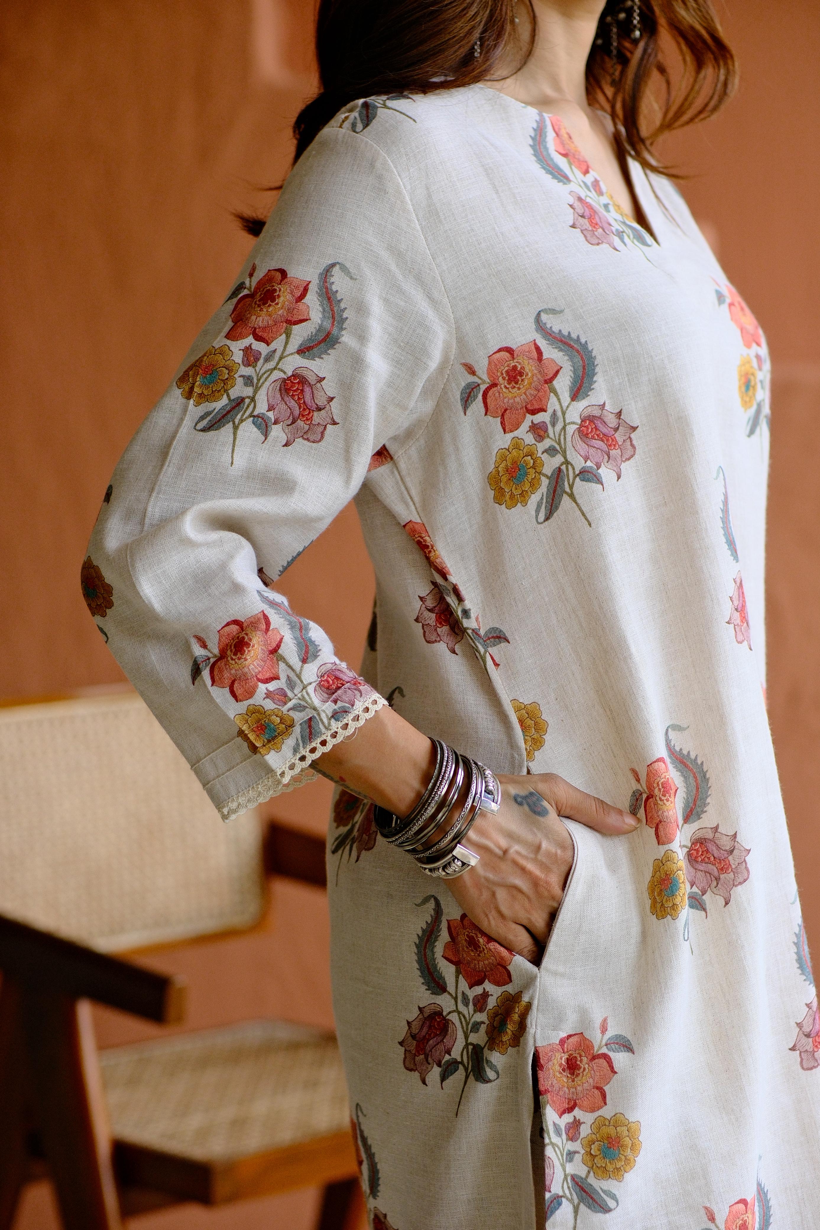 Gulbagh Pure Linen Co-ord/Kurta Set