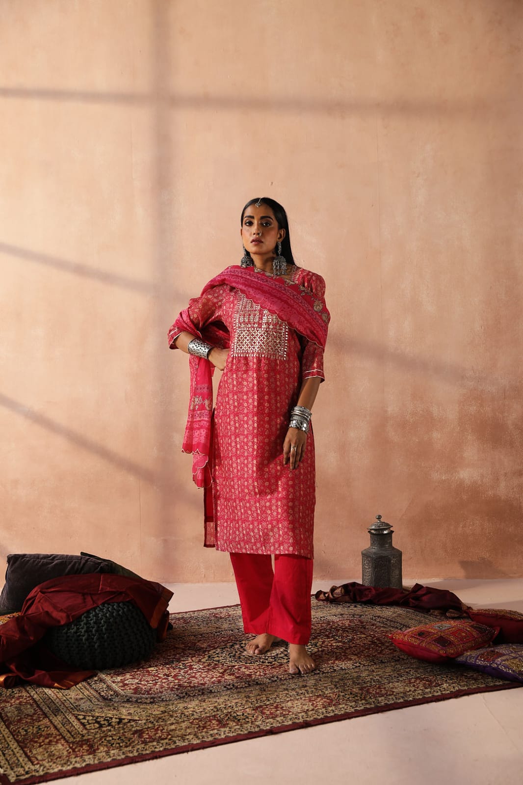 Dark Pink Chanderi Suit Set | HER-260