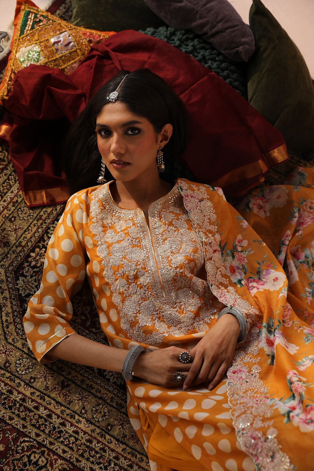 Yellow Polka Chanderi Suit Set | HER-253