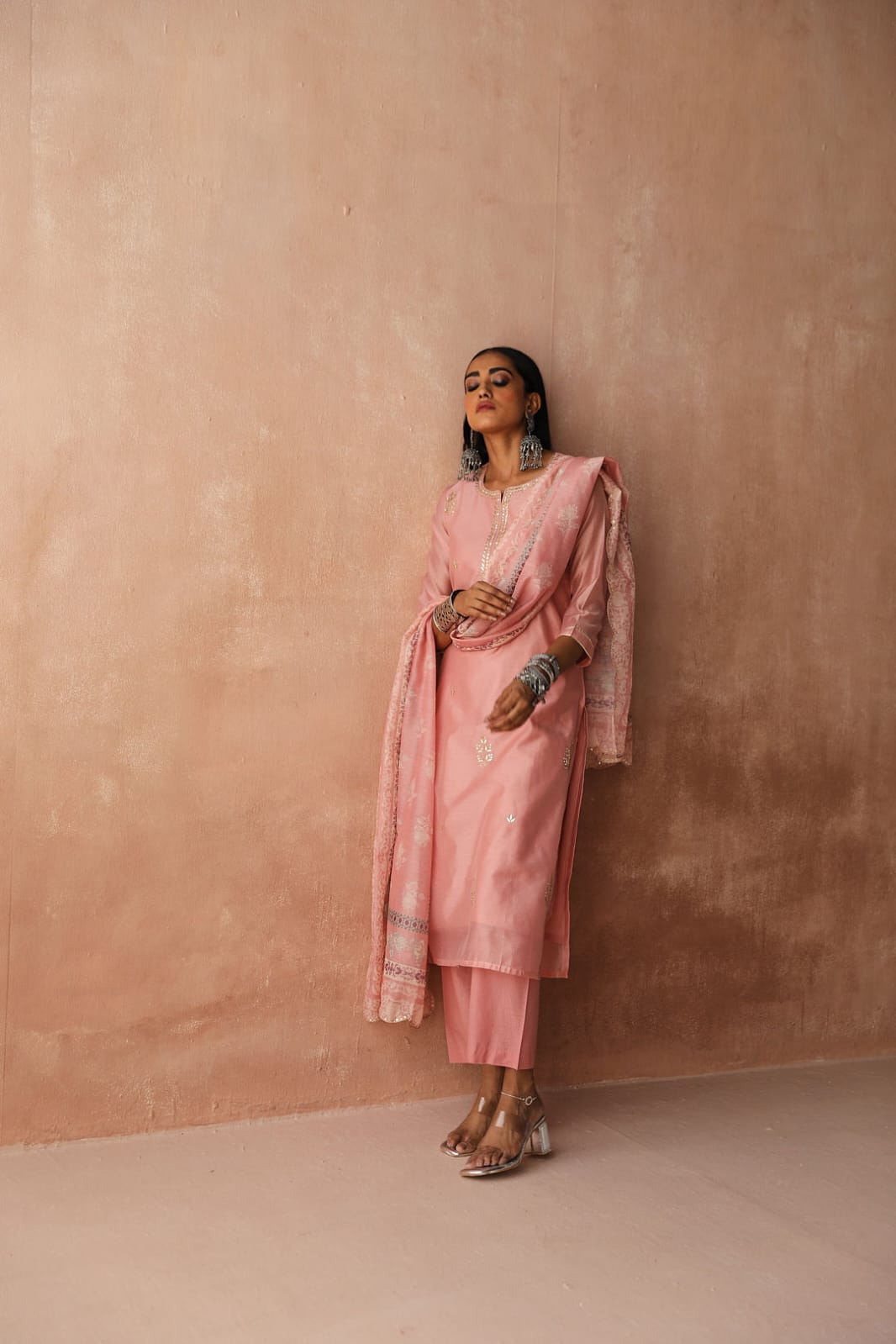Pastel Pink Chanderi Suit Set | HER-252