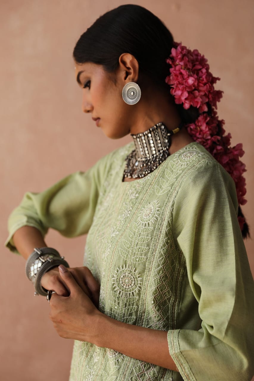 Mint Green Chikankari Kurta Set | HER-258