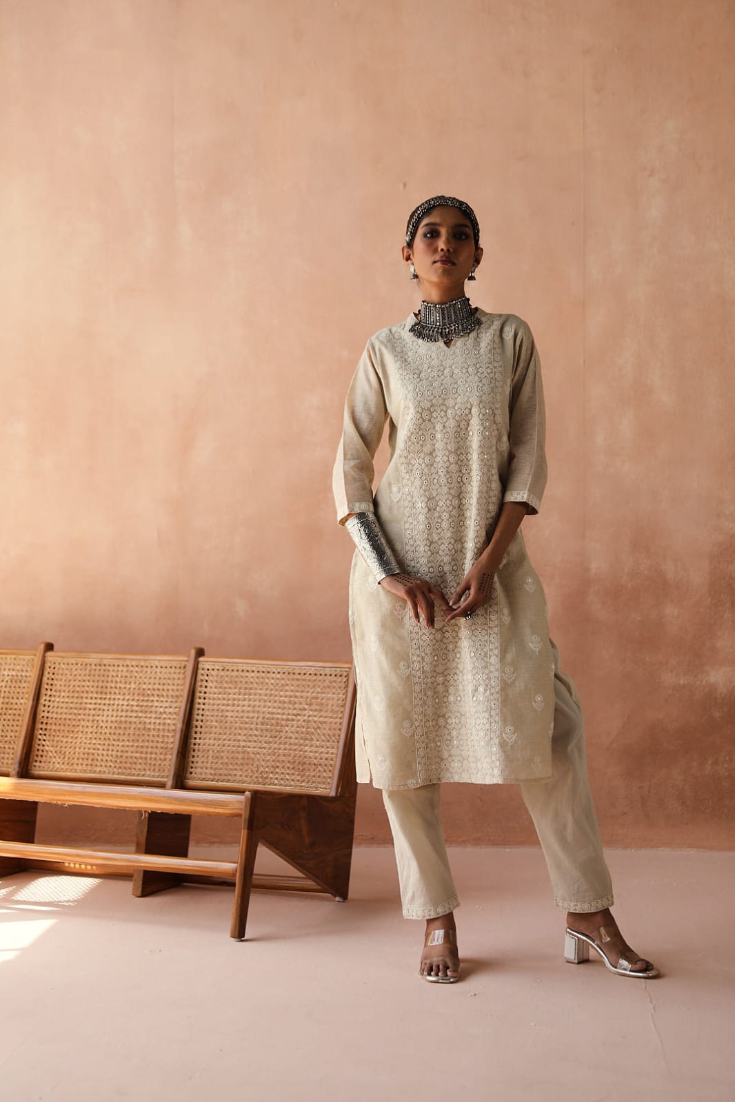 Ivory Chikankari Suit Set (with Pants)