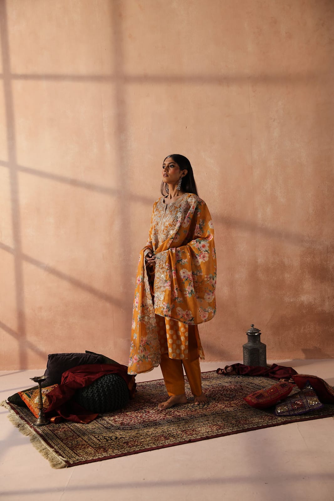 Yellow Polka Chanderi Suit Set | HER-253