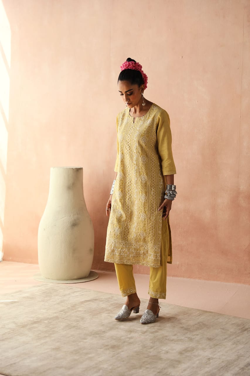 Yellow Chikankari Kurta/Co-ord Set | HER-258