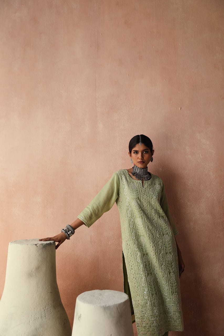 Mint Green Chikankari Kurta Set | HER-258