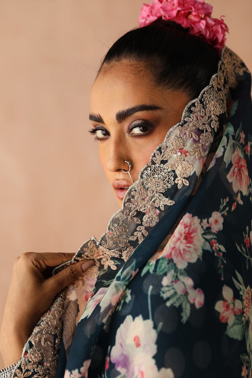 Blue Polka Chanderi Kurta Set | HER-253