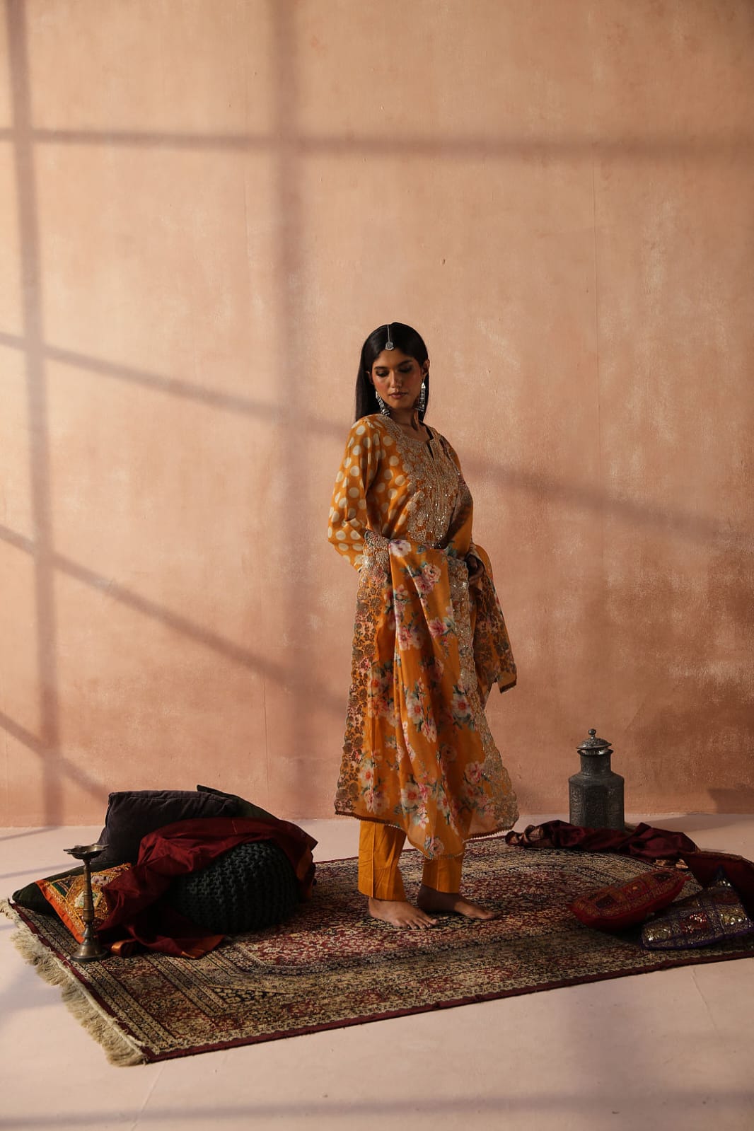 Yellow Polka Chanderi Suit Set | HER-253