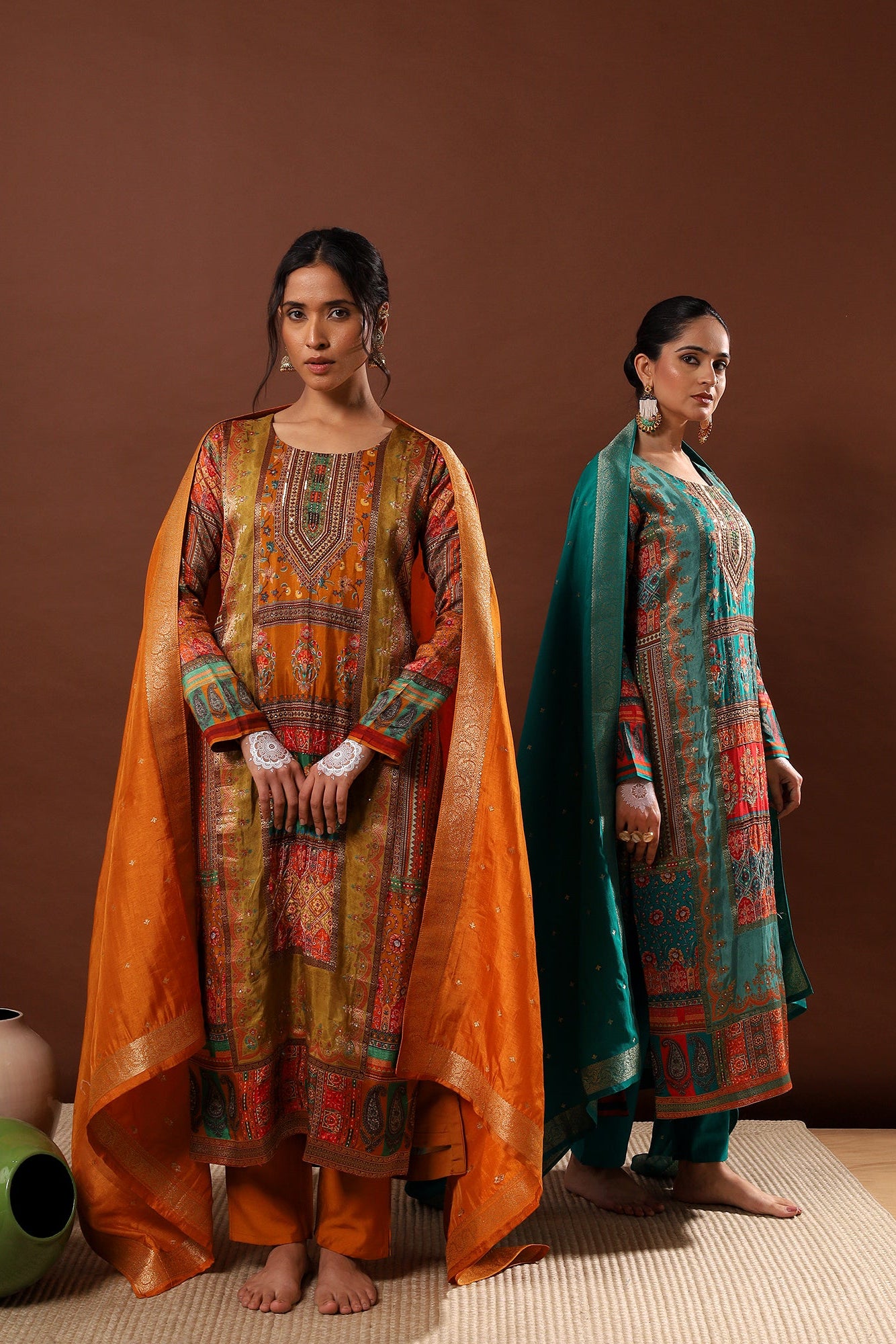 Ochre/Mustard Yellow Dola Jacquard Suit Set | HER-482